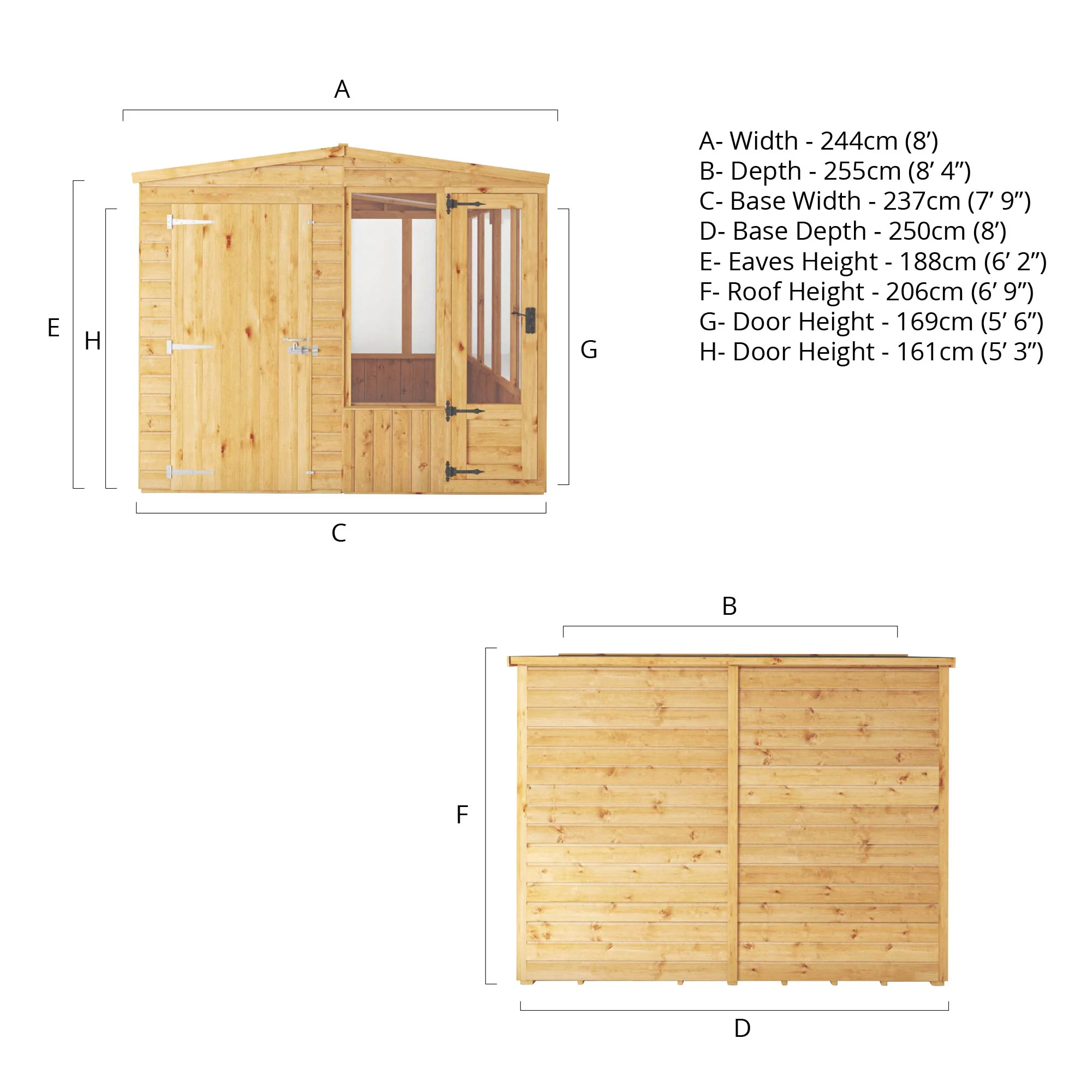 Mercia Woodsman 8' 4" x 8' Apex Combi Greenhouse Shed - Premium Dip Treated Shiplap- Glass Windows - Image 13