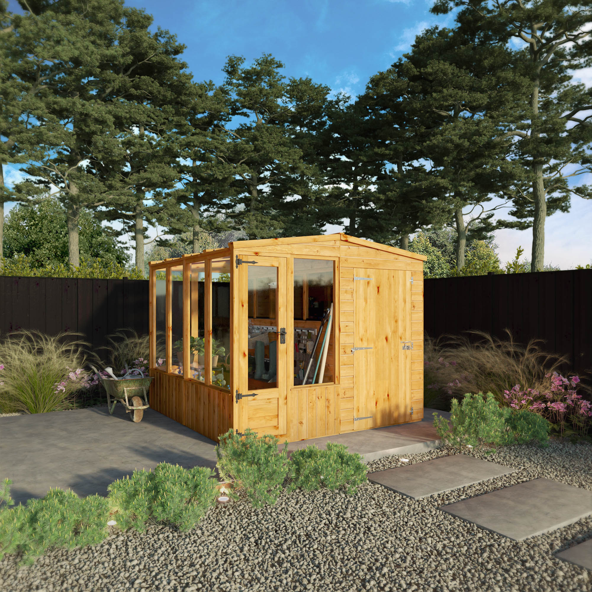 Mercia Woodsman 8' 4" x 8' Apex Combi Greenhouse Shed - Premium Dip Treated Shiplap- Glass Windows - Image 2