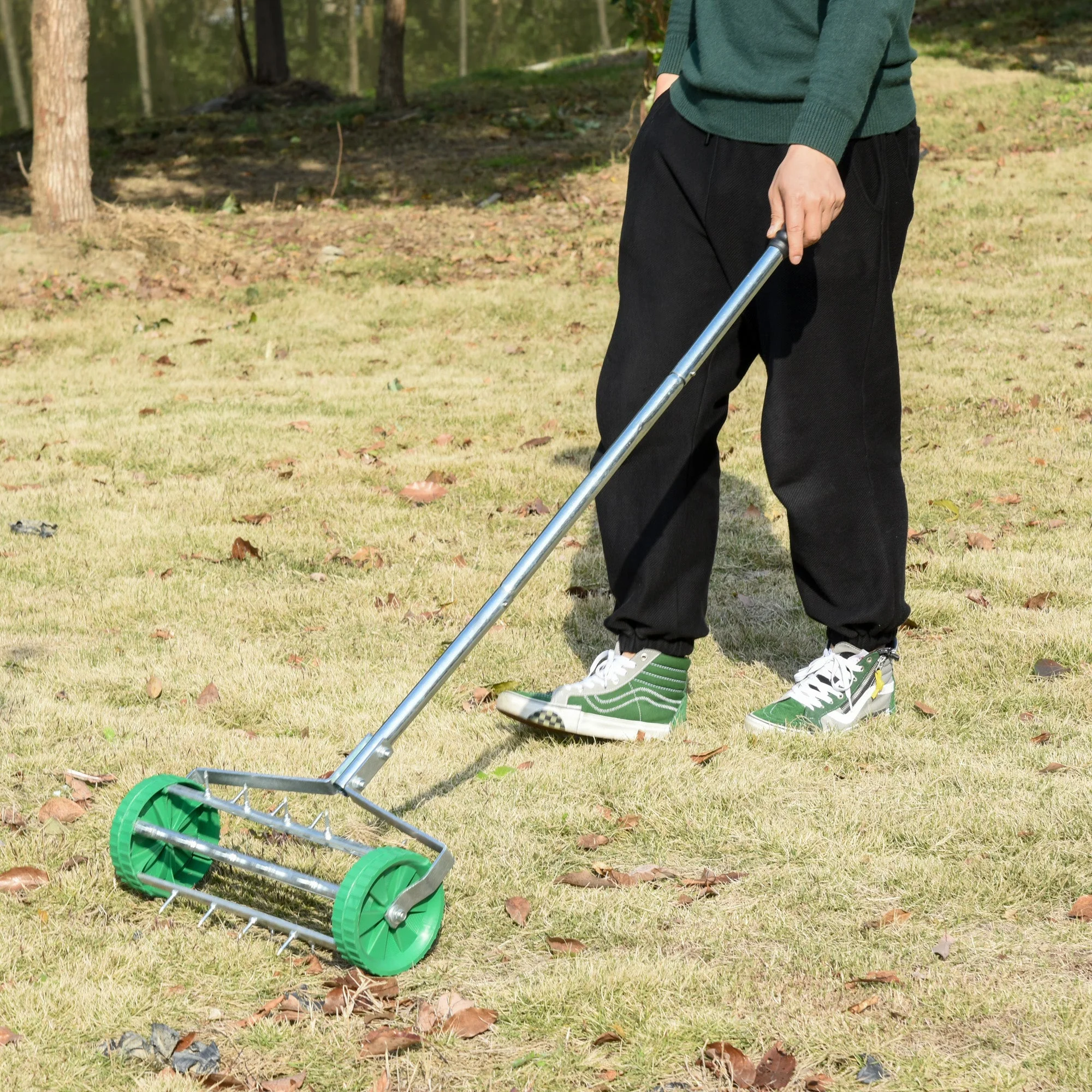 Metal 5 Spike Lawn Aerator Roller Green - Image 2