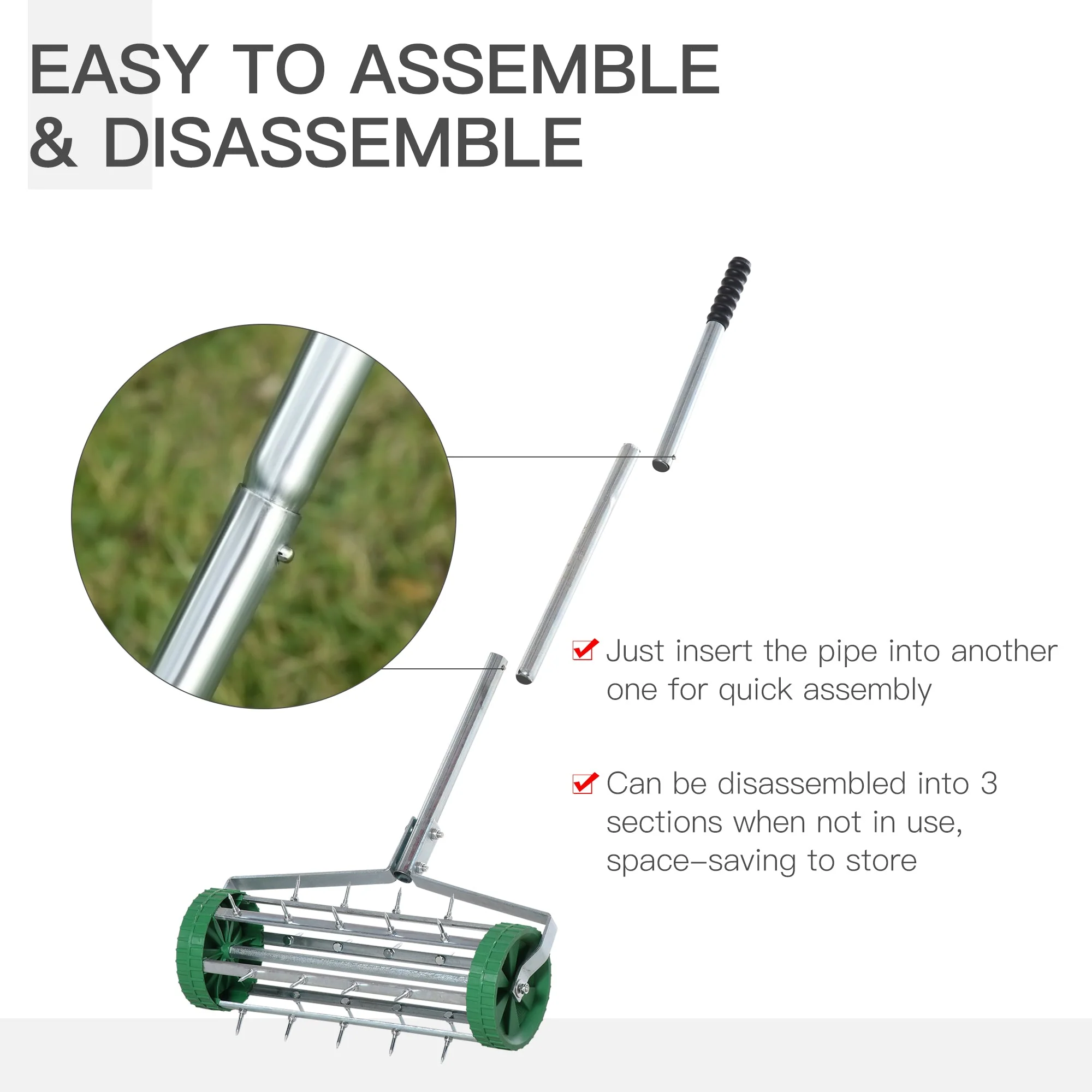 Metal 5 Spike Lawn Aerator Roller Green - Image 4