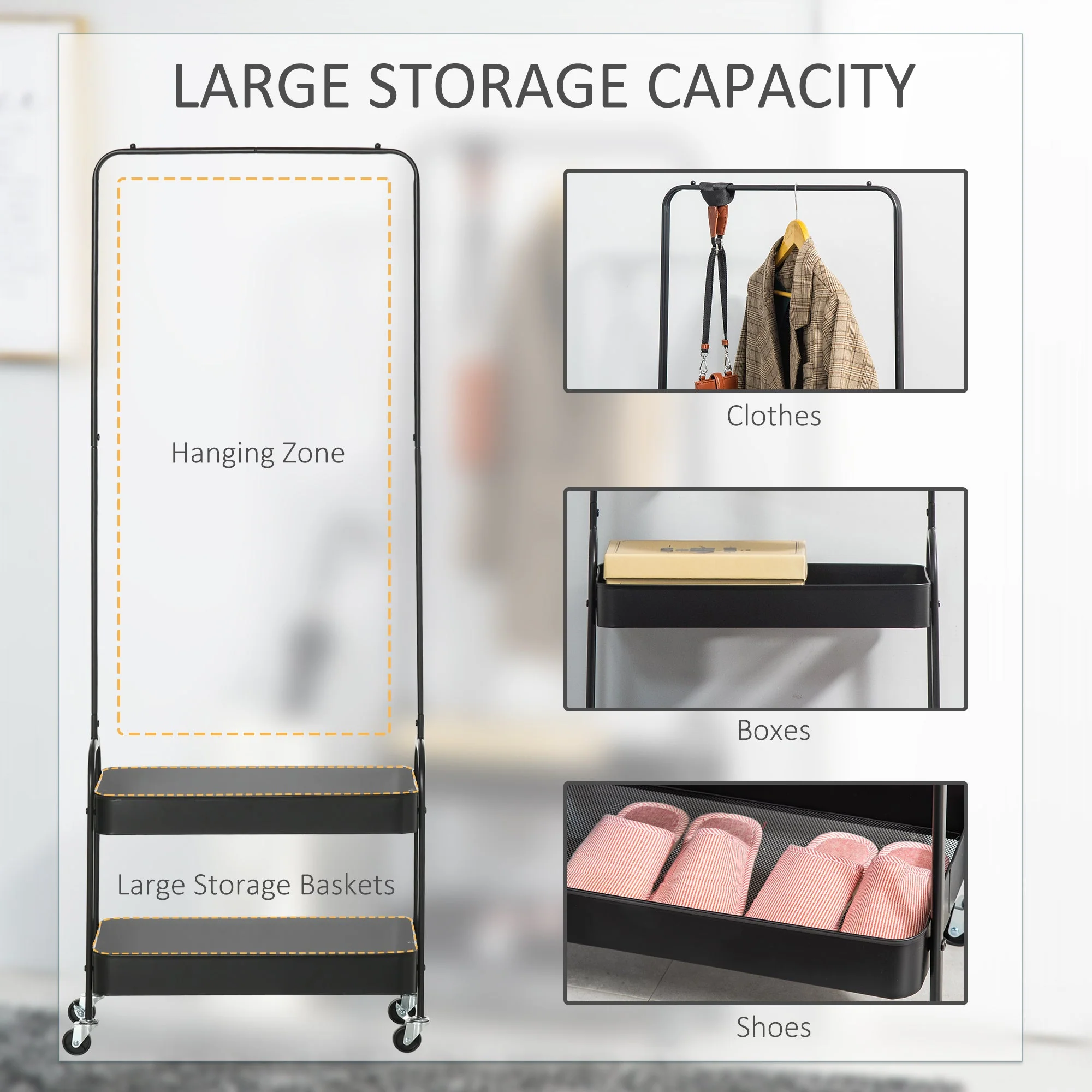 Metal Clothes Rack with Shoe Storage - Image 6
