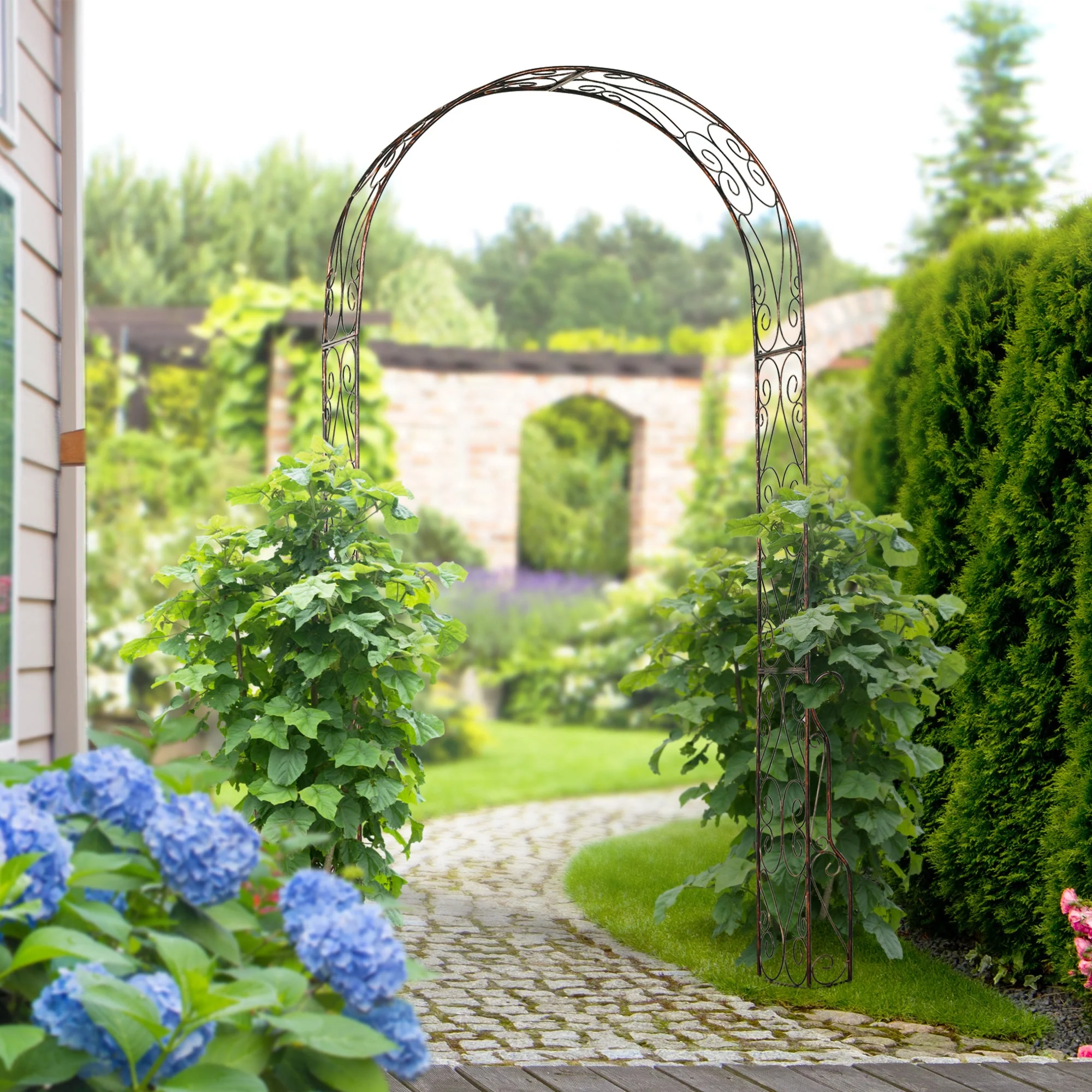 Metal Decorative Garden Rose Arch Arbour Trellis for Climbing Plants Support Archway Wedding Gate 120L x 30W x 226H cm - Image 2