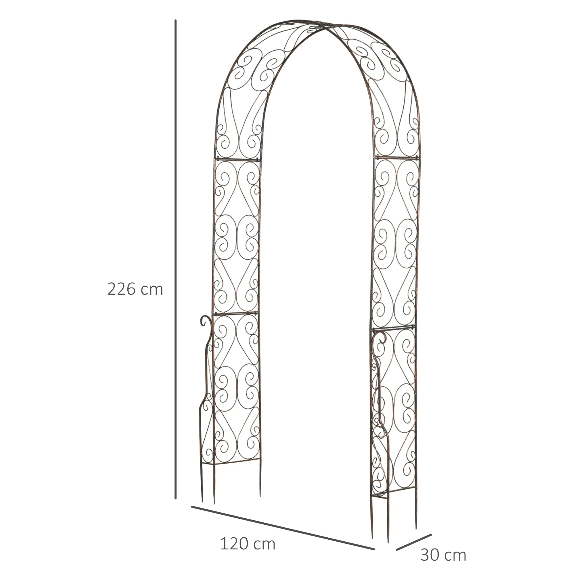 Metal Decorative Garden Rose Arch Arbour Trellis for Climbing Plants Support Archway Wedding Gate 120L x 30W x 226H cm - Image 3
