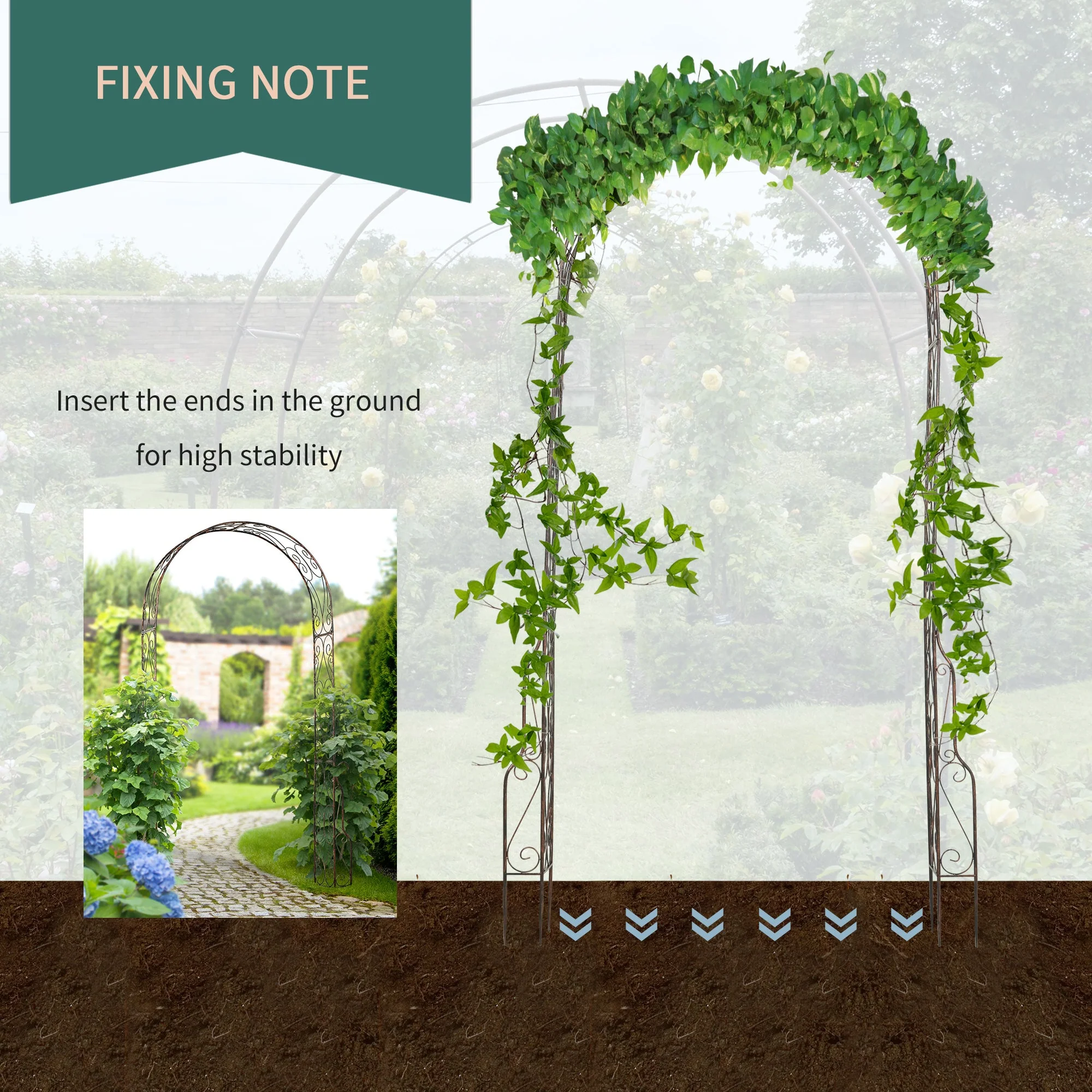 Metal Decorative Garden Rose Arch Arbour Trellis for Climbing Plants Support Archway Wedding Gate 120L x 30W x 226H cm - Image 6