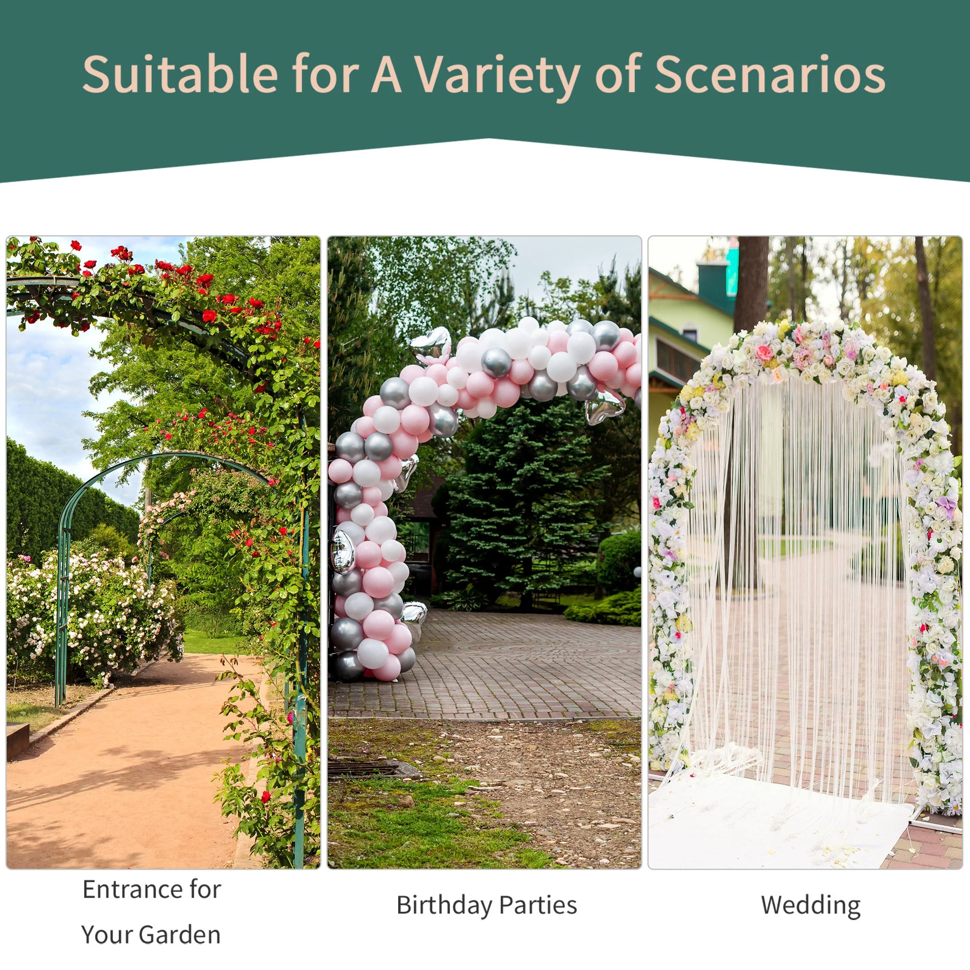 Metal Decorative Garden Rose Arch Arbour Trellis for Climbing Plants Support Archway Wedding Gate 120L x 30W x 226H cm - Image 7
