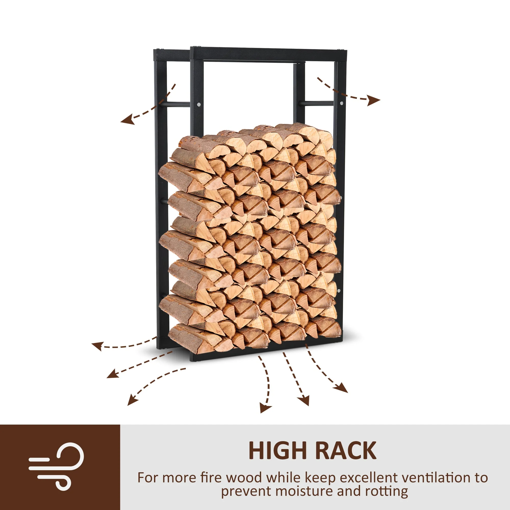 Metal Firewood Log Holder Tall Firewood Rack Indoor Outdoor Fireplace Wood Storage Shelf with Side Rails - Image 4