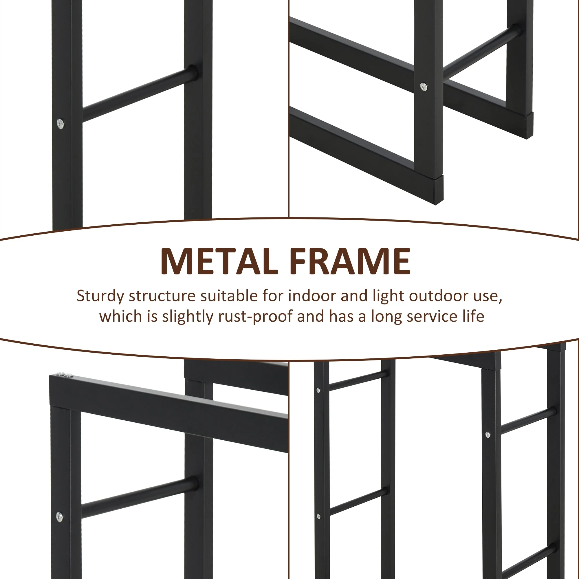 Metal Firewood Log Holder Tall Firewood Rack Indoor Outdoor Fireplace Wood Storage Shelf with Side Rails - Image 5