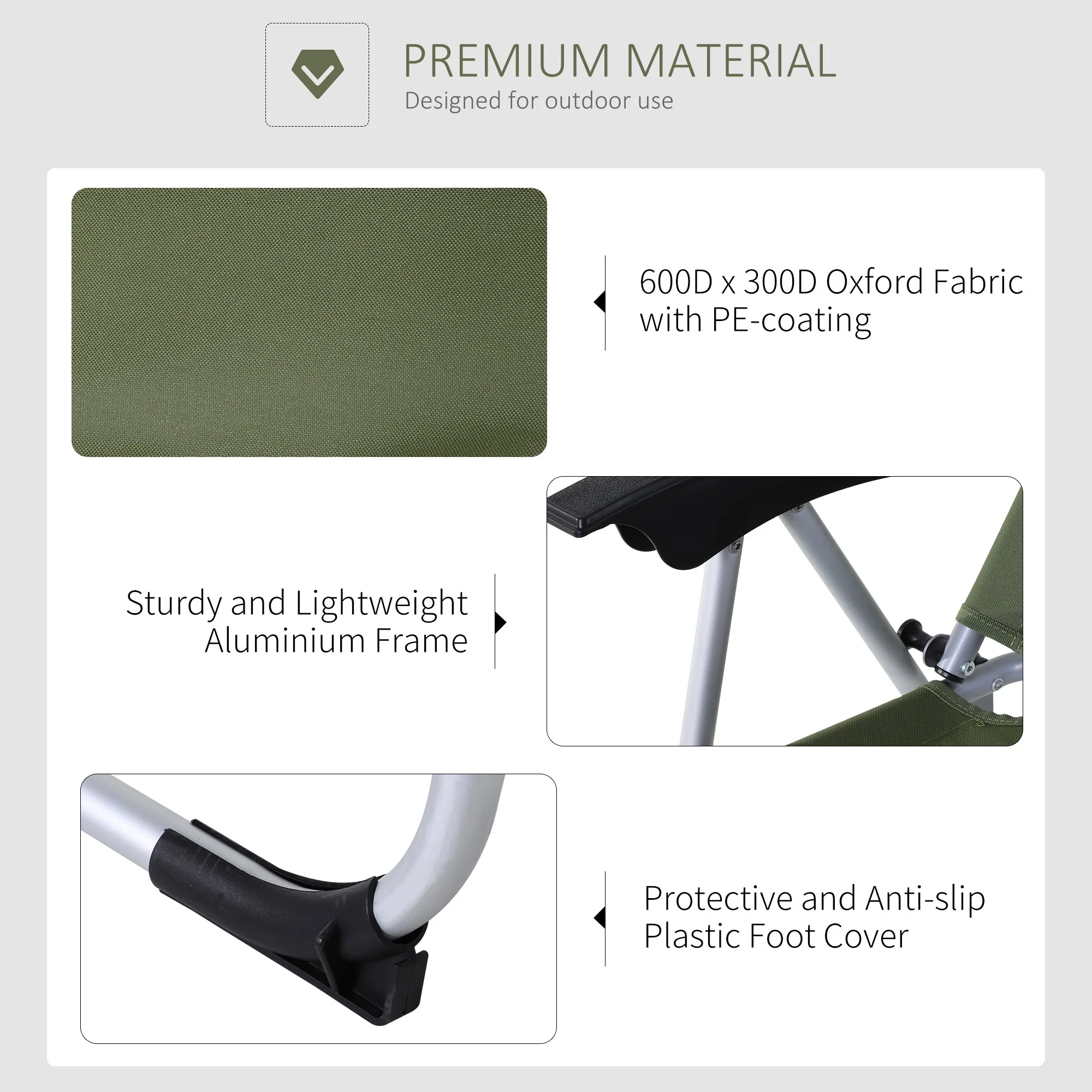 Metal Frame 3-Position Adjustable Outdoor Garden Chair w/ Headrest Green - Image 5