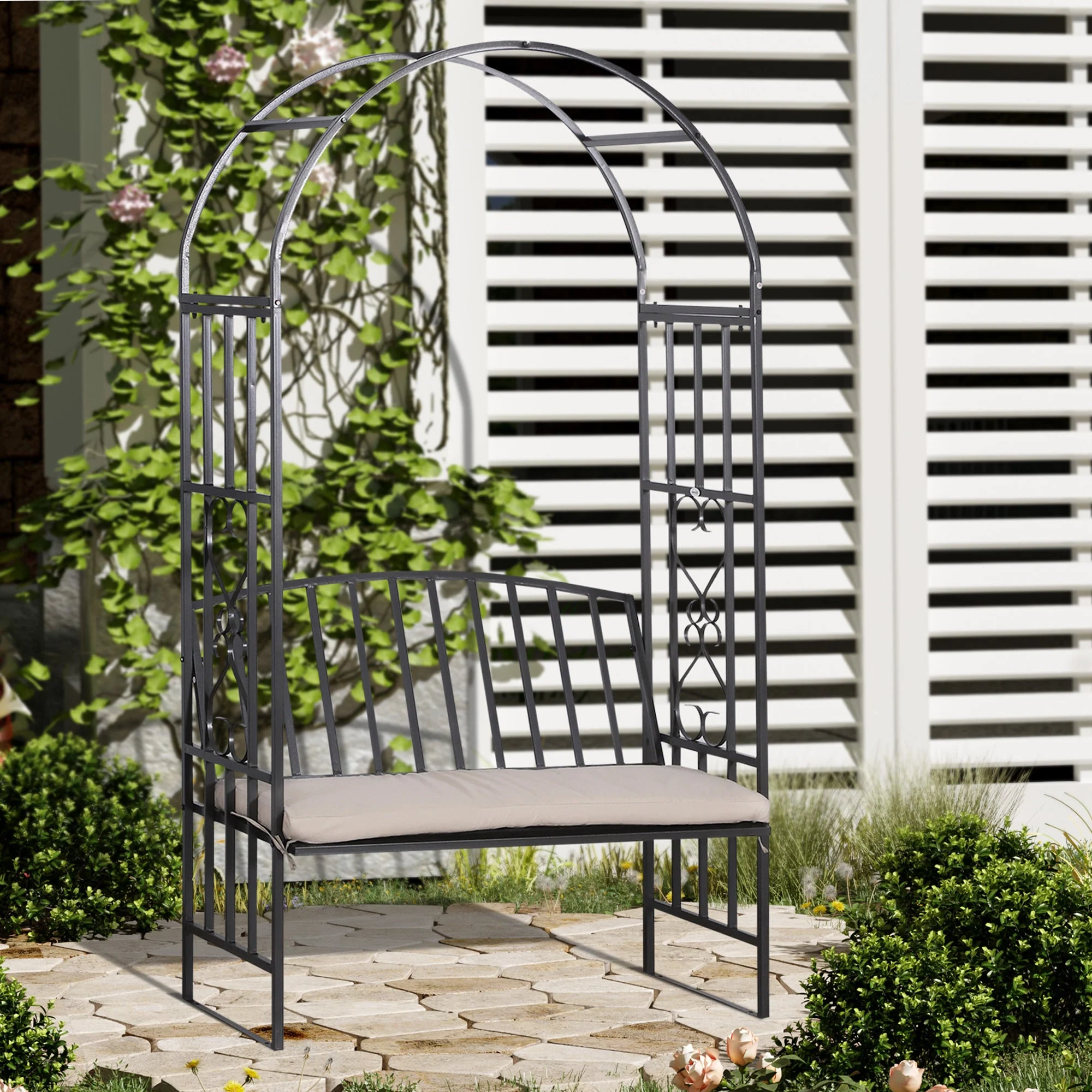 Metal Frame Bench W/Arch