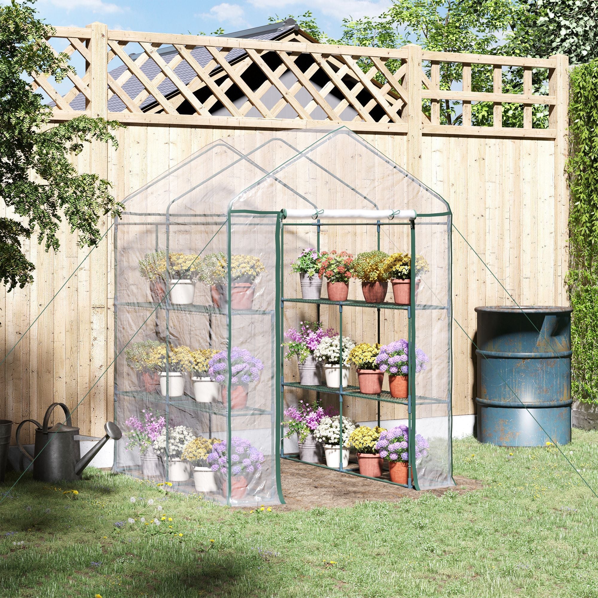 Metal Frame Walk in Grow Herb Plant Portable Greenhouse Transparent 143 L x 143W x 195H cm - Image 2