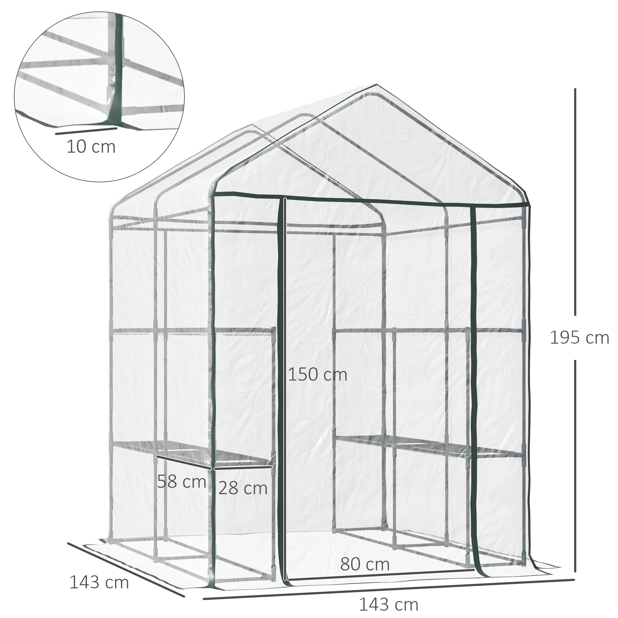 Metal Frame Walk in Grow Herb Plant Portable Greenhouse Transparent 143 L x 143W x 195H cm - Image 3