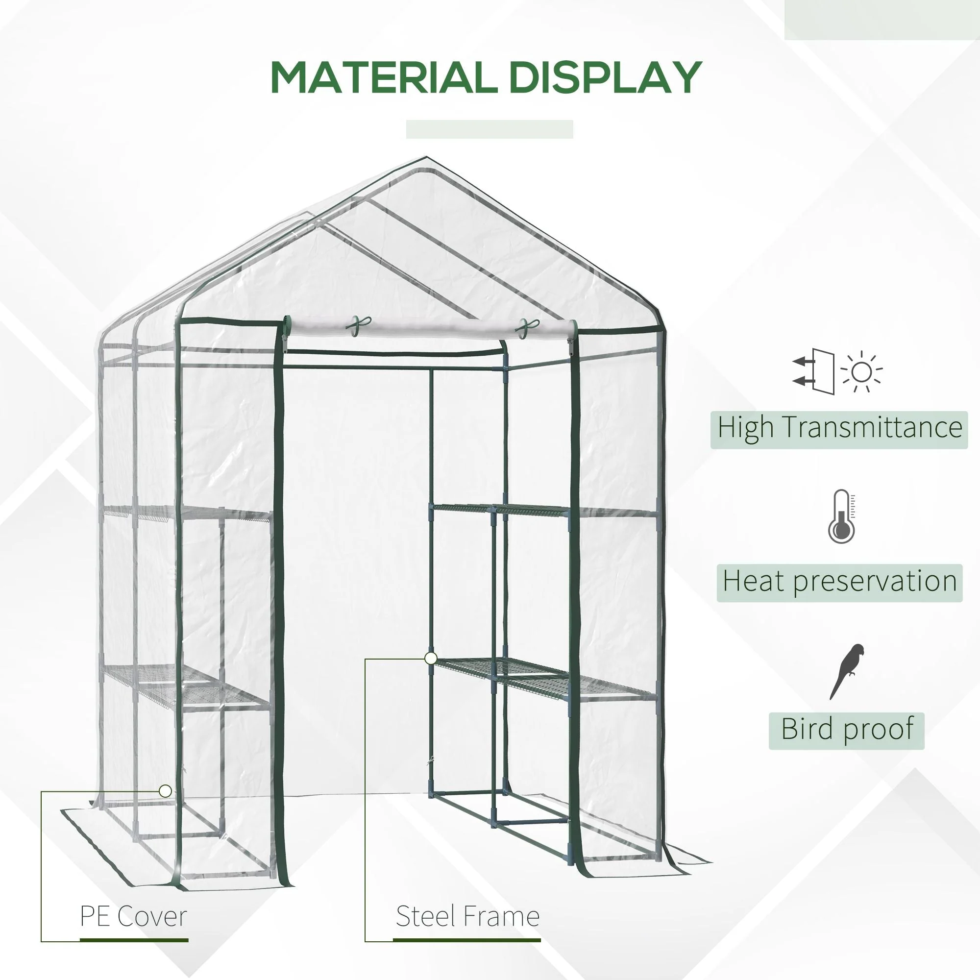 Metal Frame Walk in Grow Herb Plant Portable Greenhouse Transparent 143 L x 143W x 195H cm - Image 4