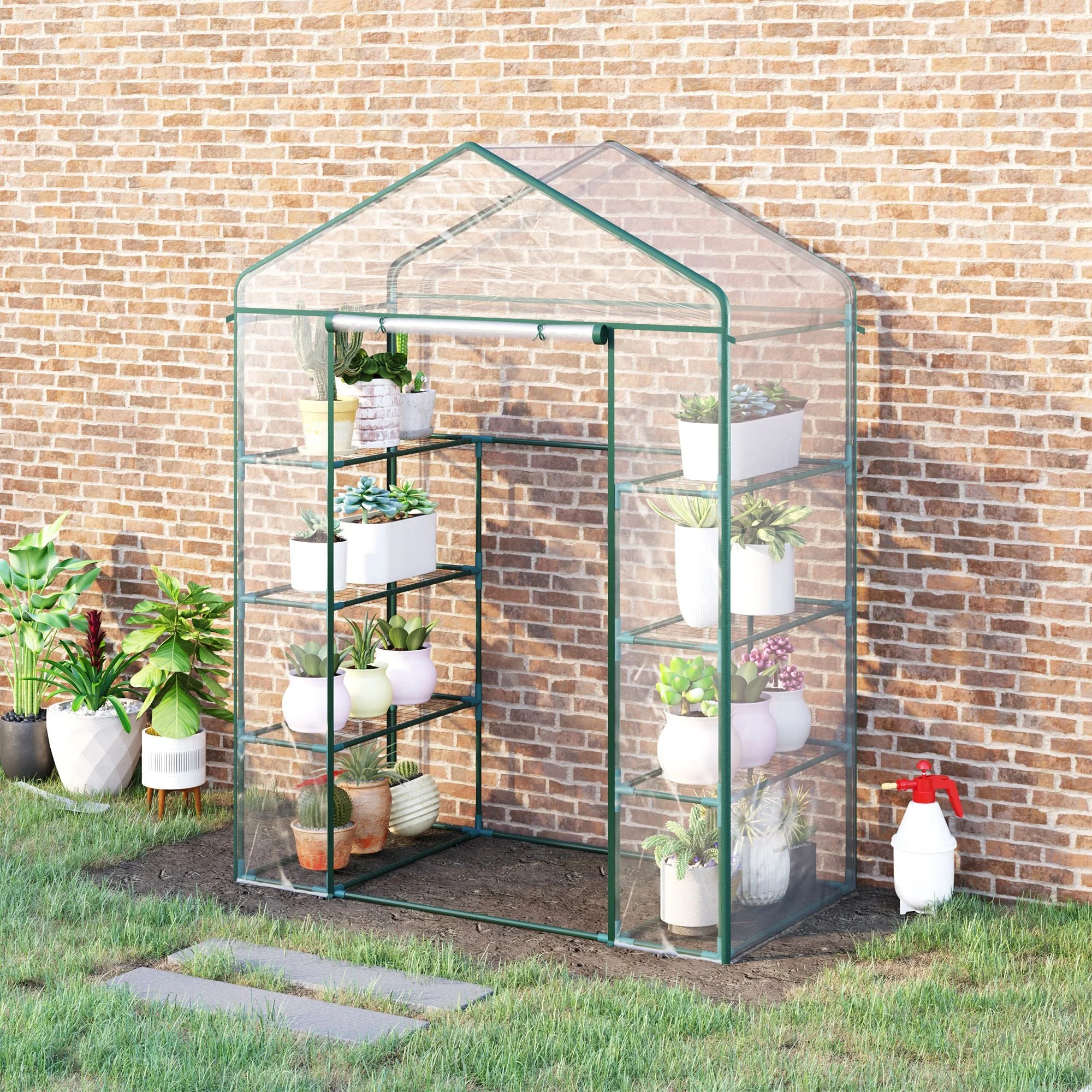 Metal Frame Walk in Grow Herb Plant Portable Greenhouse Transparent 143 L x 73W x 195H cm - Image 2