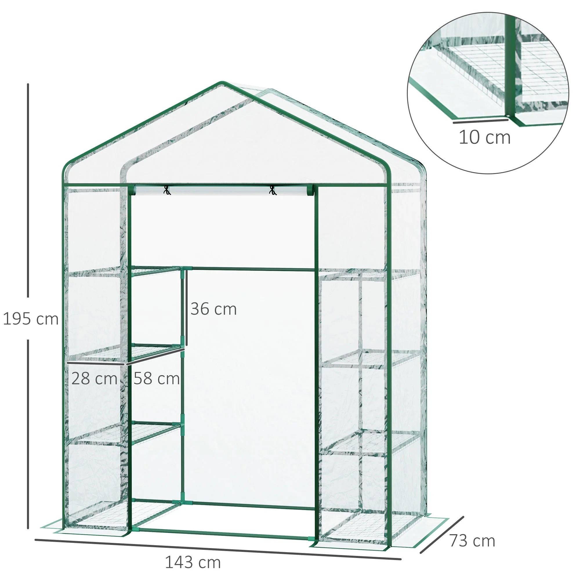 Metal Frame Walk in Grow Herb Plant Portable Greenhouse Transparent 143 L x 73W x 195H cm - Image 3