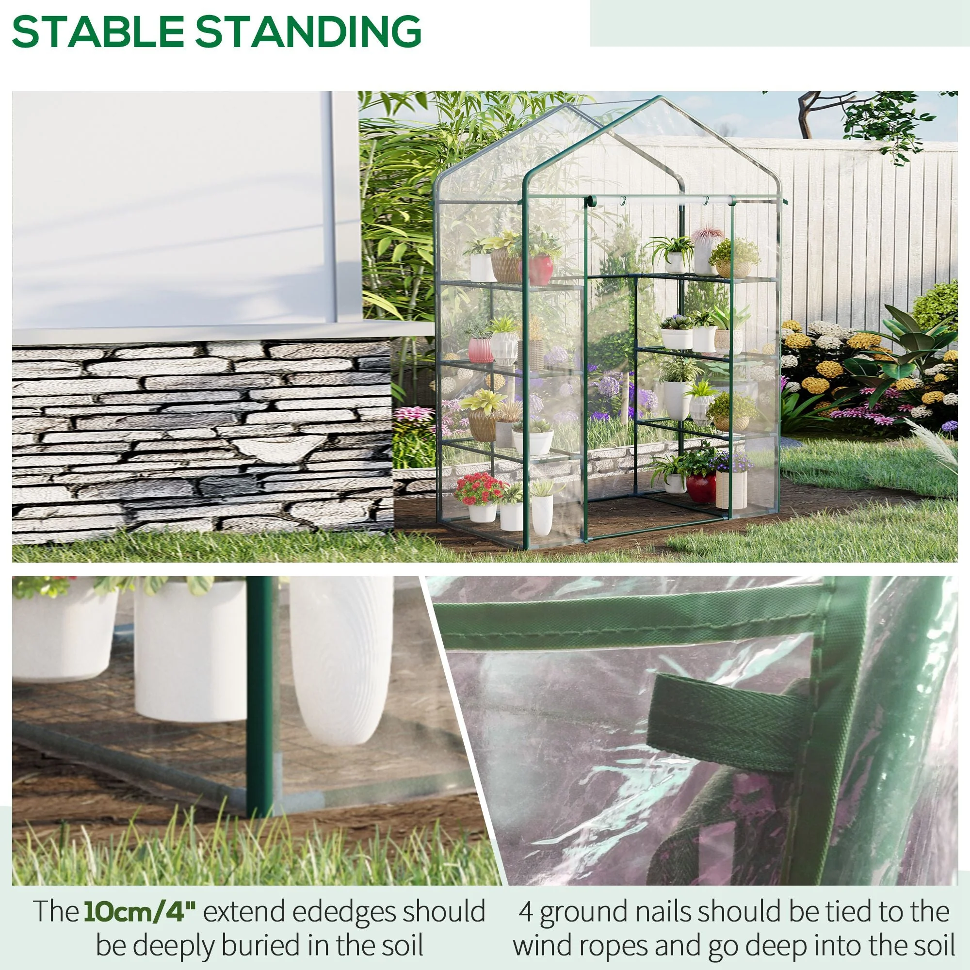 Metal Frame Walk in Grow Herb Plant Portable Greenhouse Transparent 143 L x 73W x 195H cm - Image 6