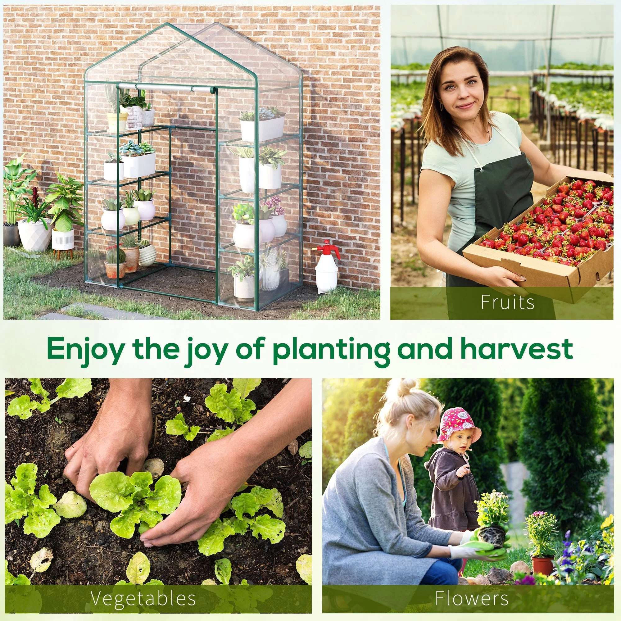Metal Frame Walk in Grow Herb Plant Portable Greenhouse Transparent 143 L x 73W x 195H cm - Image 7
