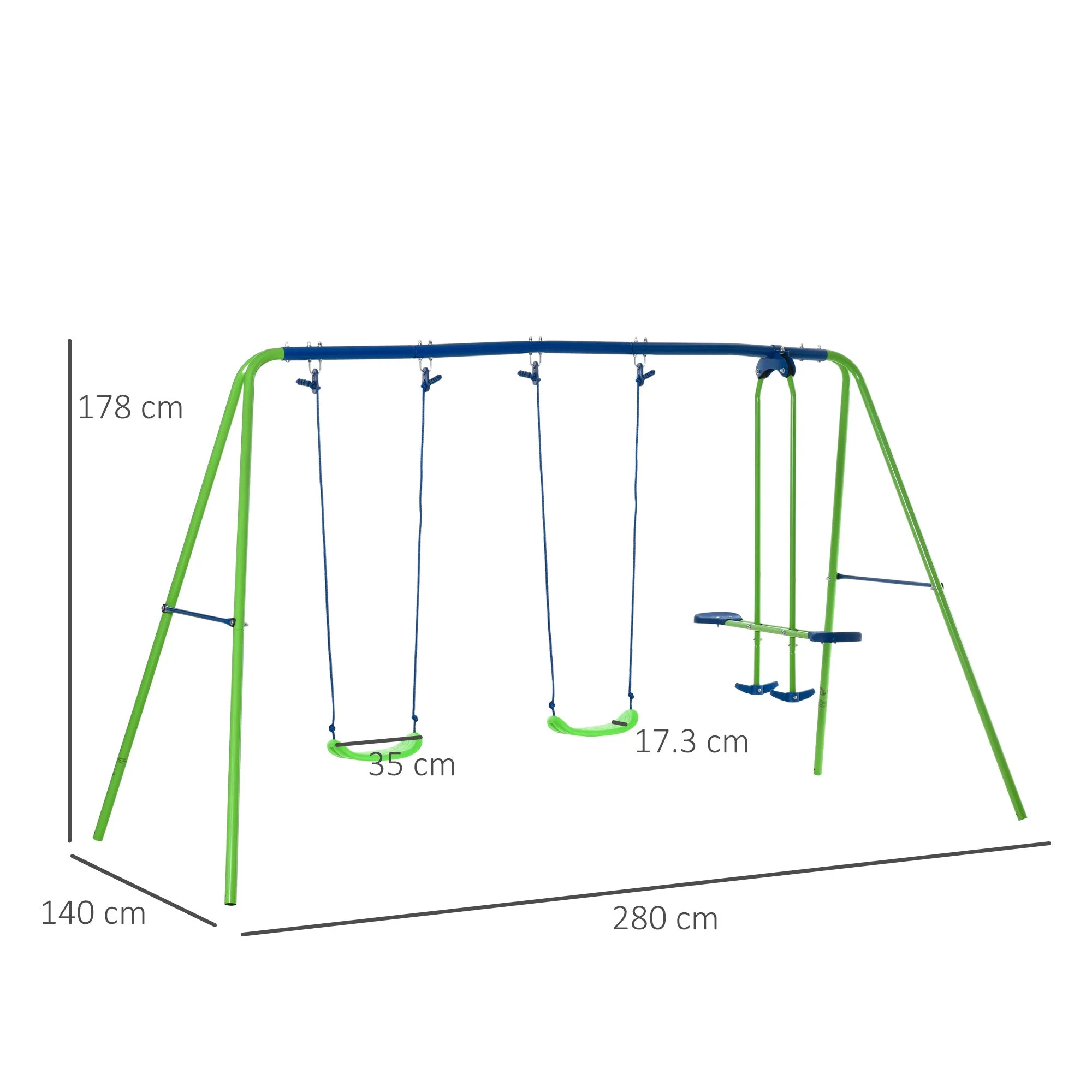 Metal Garden Swing Set Height Adjustable Children Outdoor Backyard Play Set for Toddlers Over 3 Years Old - Image 3