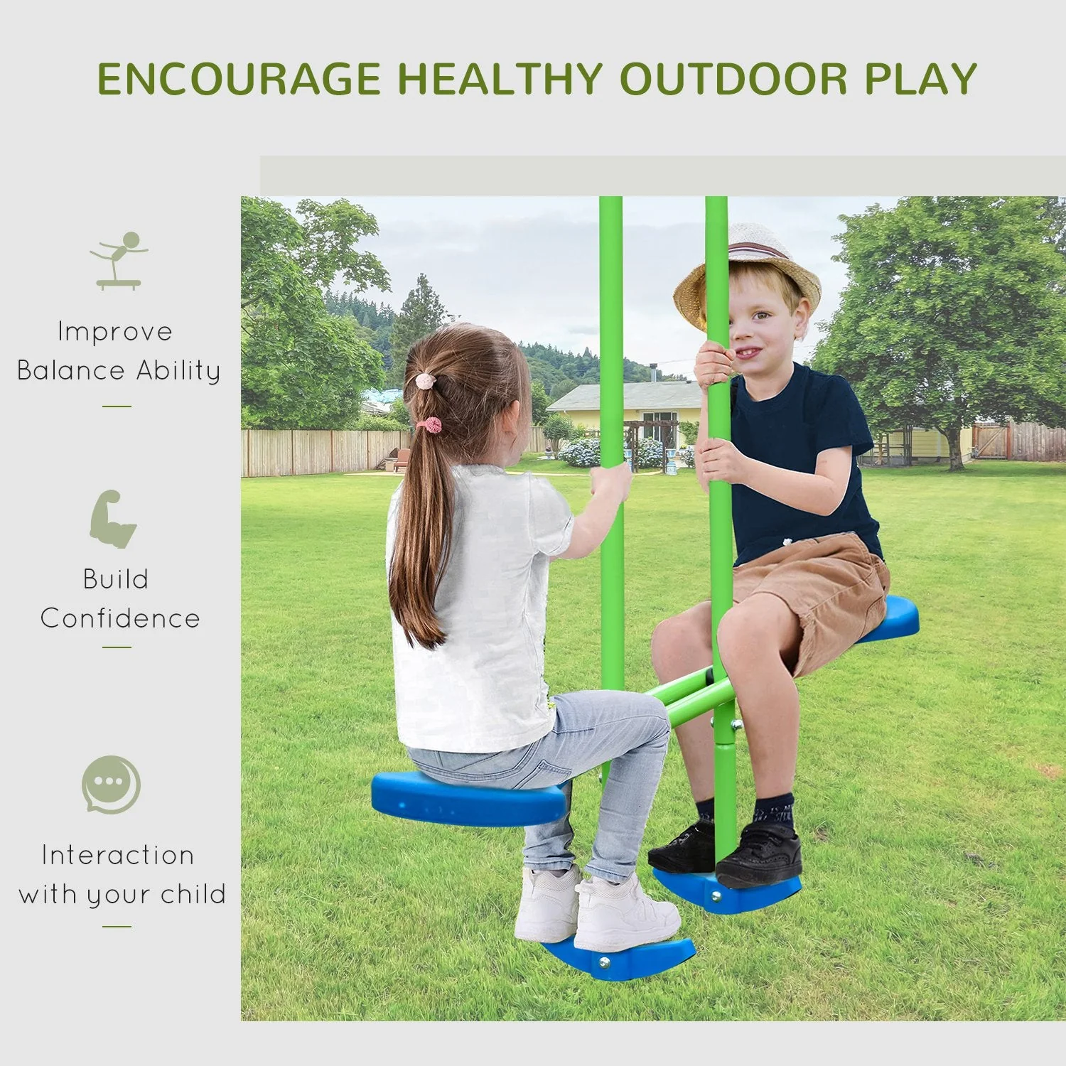 Metal Garden Swing Set Height Adjustable Children Outdoor Backyard Play Set for Toddlers Over 3 Years Old - Image 4