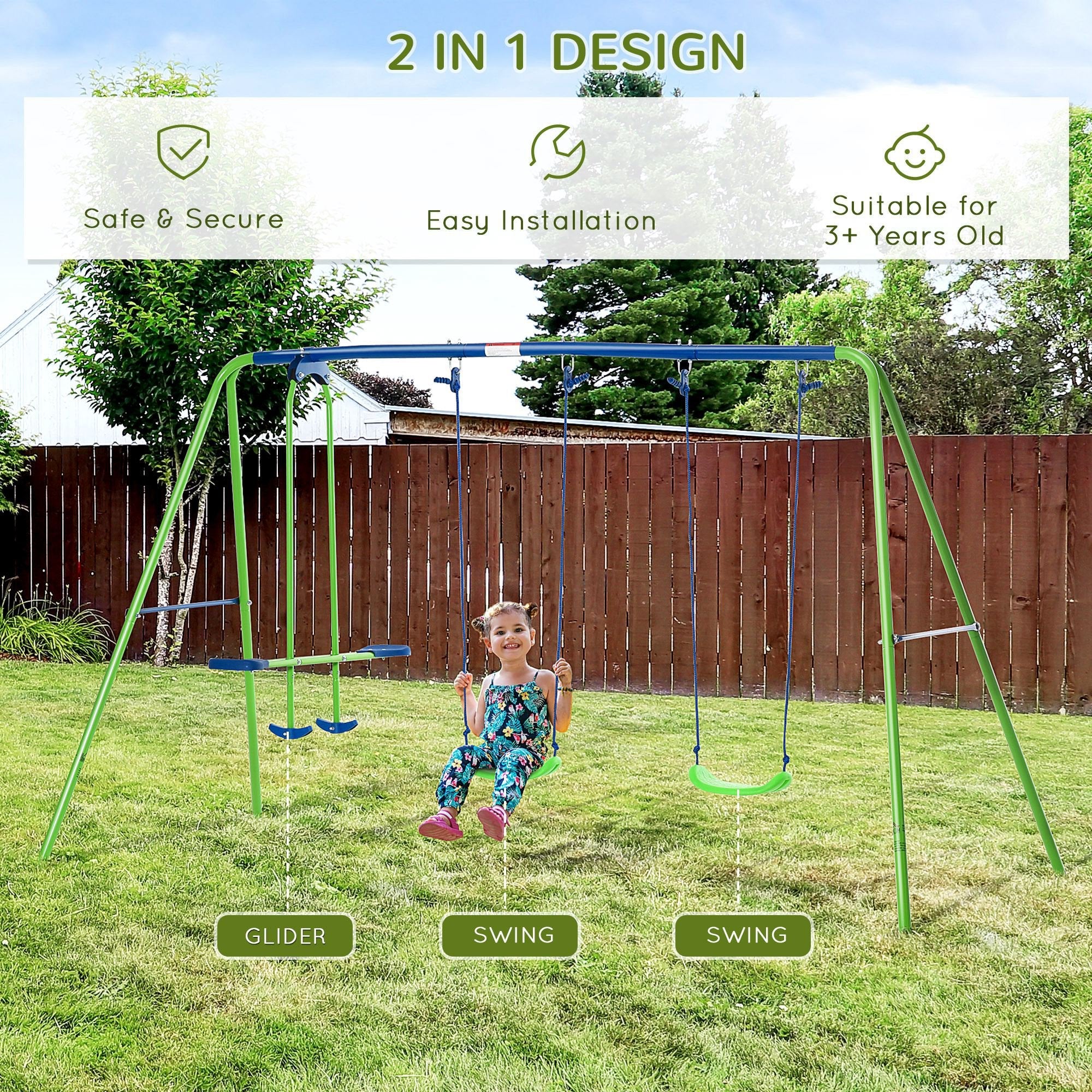 Metal Garden Swing Set Height Adjustable Children Outdoor Backyard Play Set for Toddlers Over 3 Years Old - Image 5