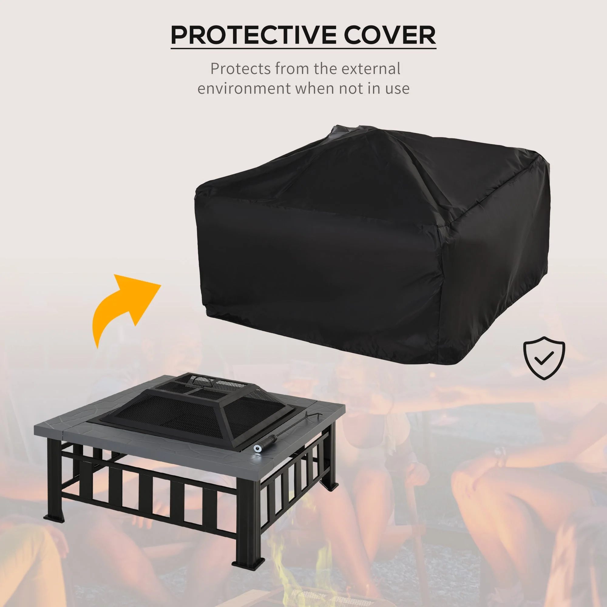 Metal Large Firepit Outdoor Square Fire Pit Brazier w/ Rain Cover - Image 7