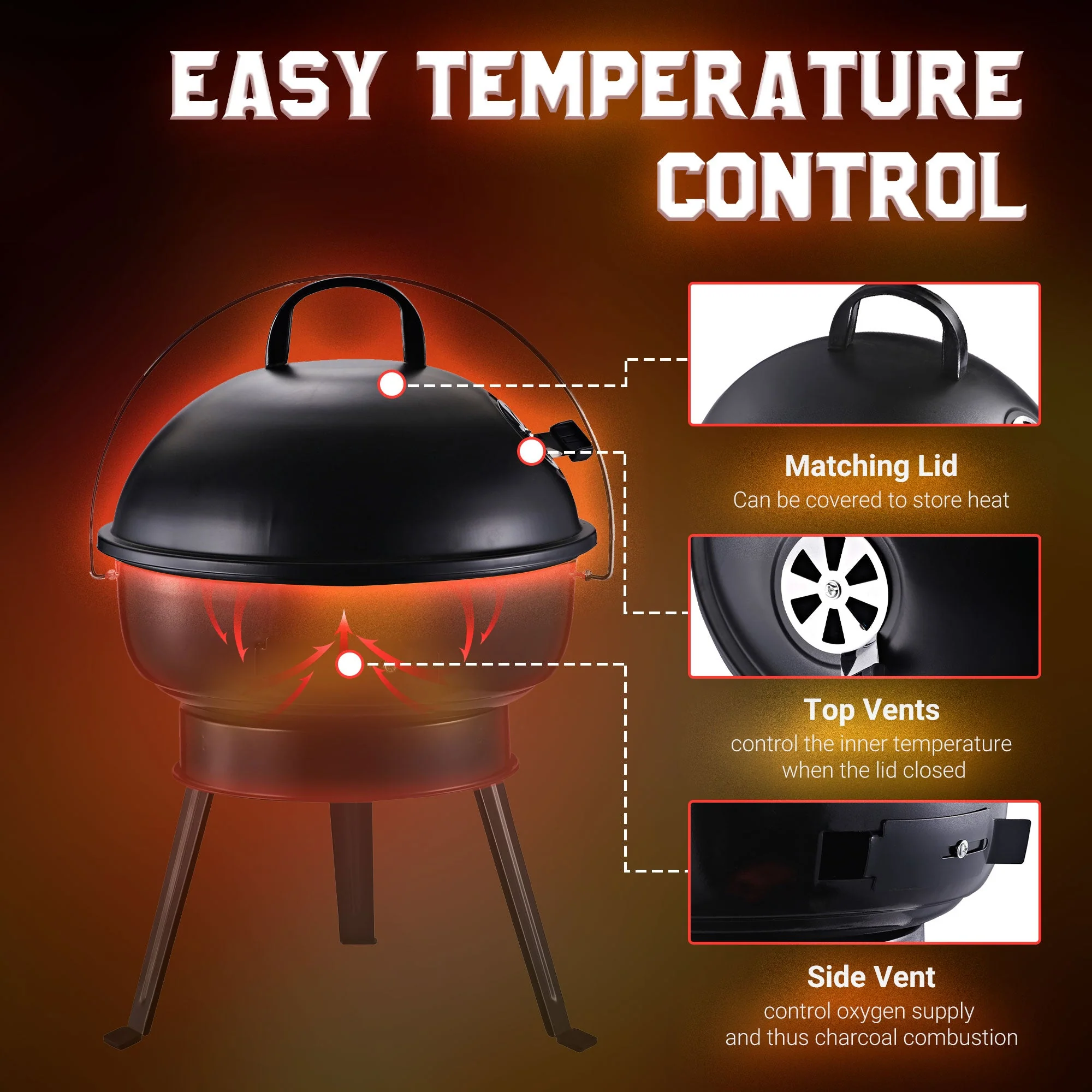 Metal Portable Tripod Charcoal BBQ Grill Black - Image 4