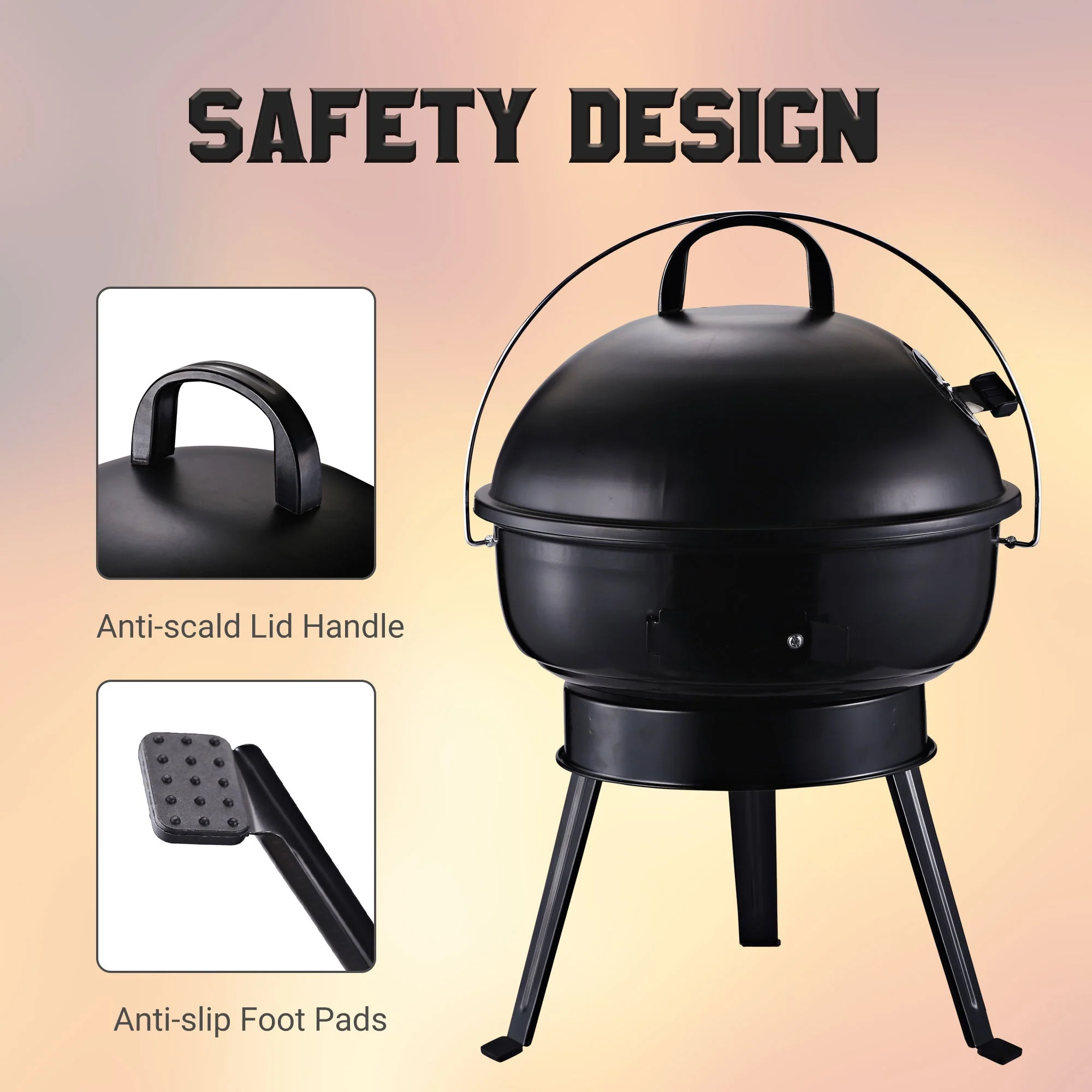 Metal Portable Tripod Charcoal BBQ Grill Black - Image 5