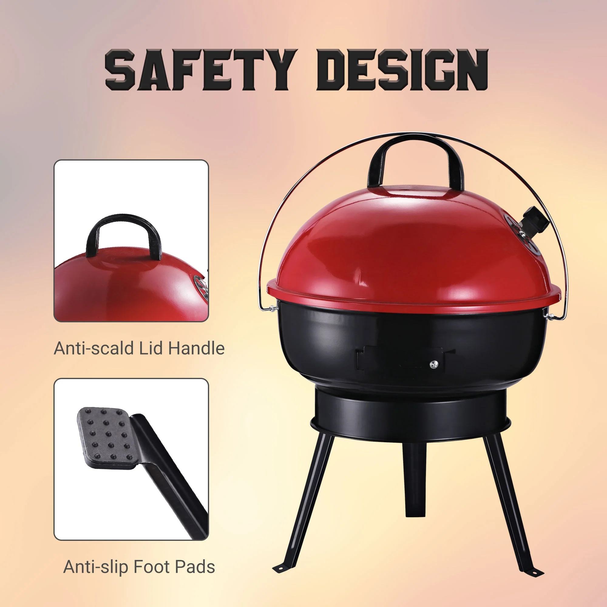 Metal Portable Tripod Charcoal Bbq Grill Black Red - Image 5
