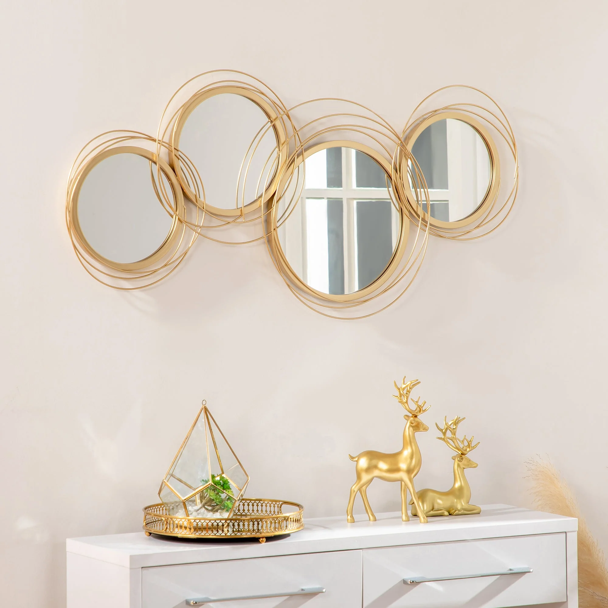 Metal Wall Art Modern Decorative Mirror Decor Hanging Home Wall Sculptures for Living Room Bedroom Dining Room - Image 2
