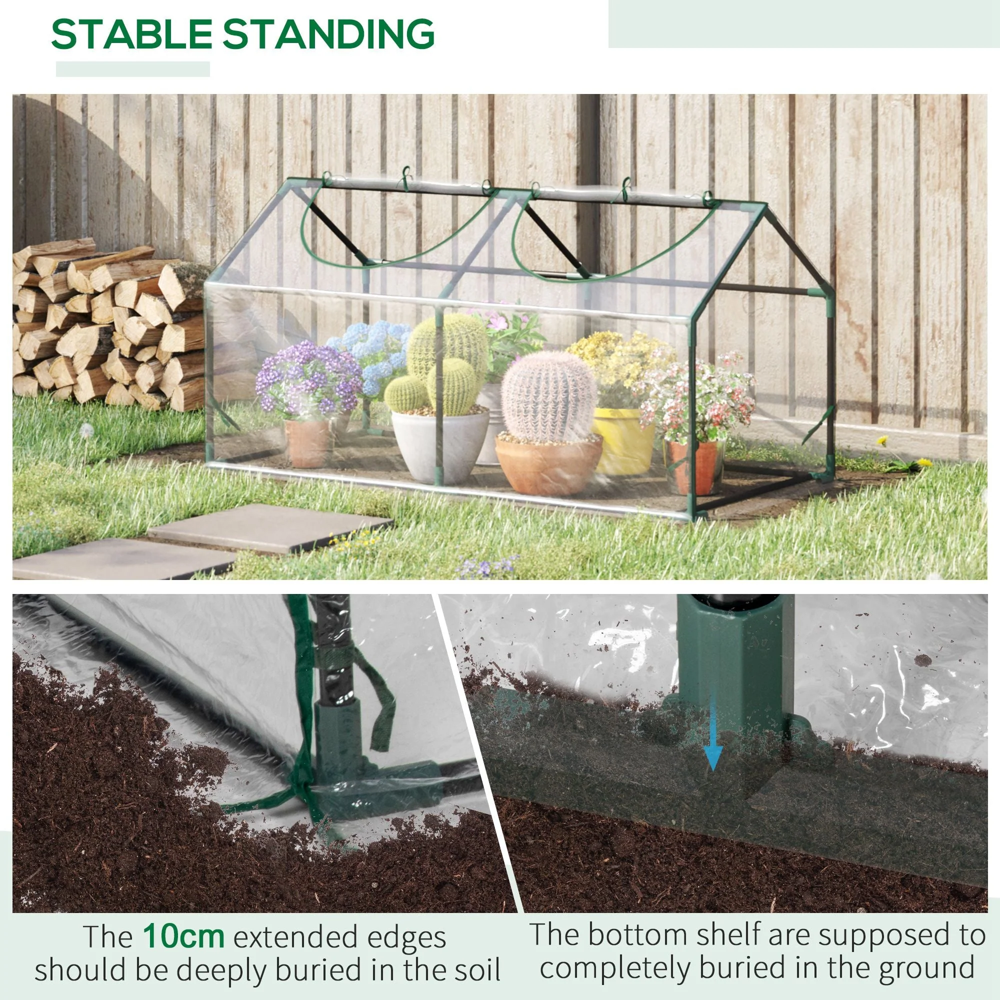 Mini Greenhouse Portable Flower Planter Tomato Vegetable House for Garden Backyard with Zipper 120 x 60 x 60 cm - Image 5