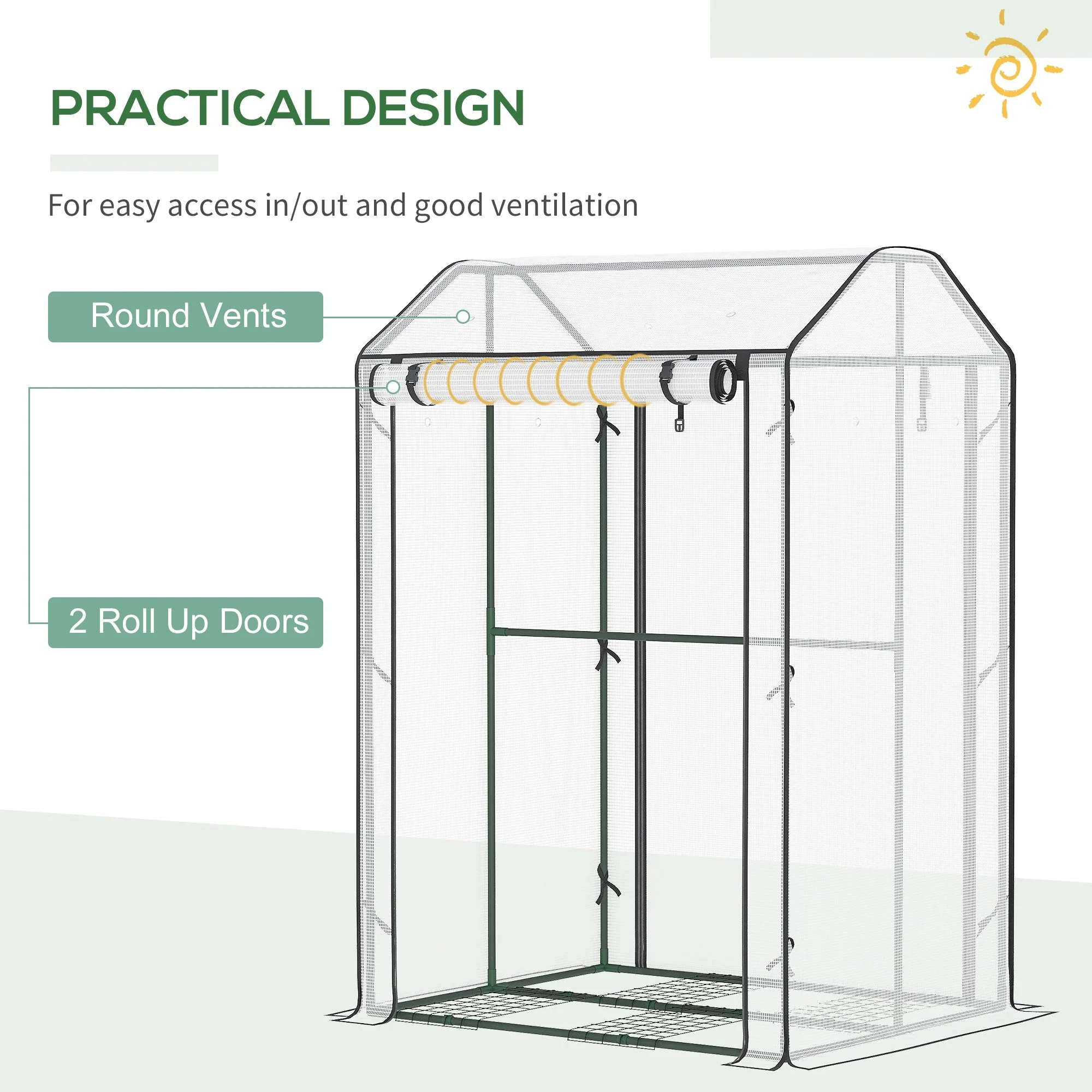 Mini Greenhouse with Shelves Portable Garden Grow House for Plants with Roll Up Door and Vents - Image 5