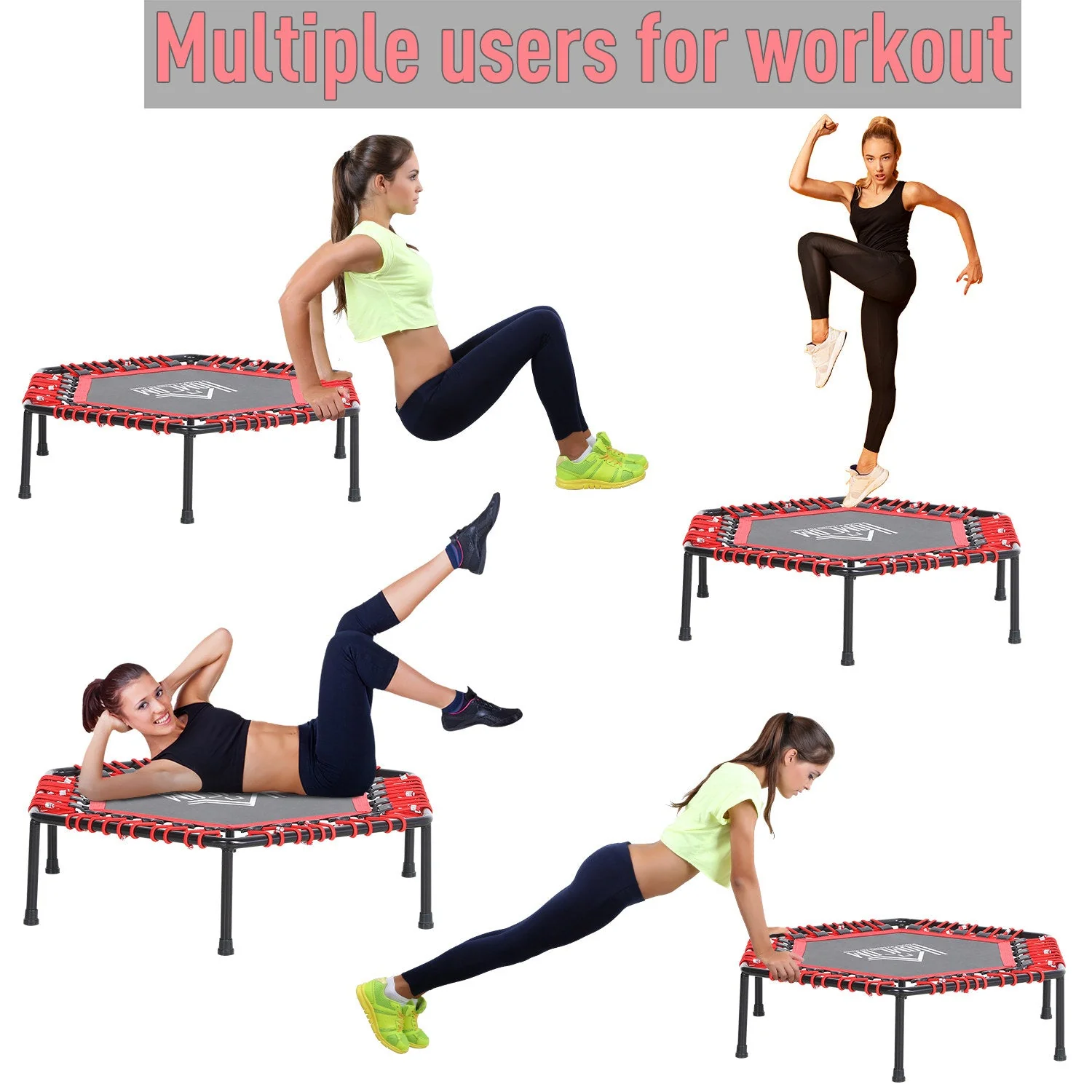 Mini Hexagon Steel Frame Trampoline with Anti-slip Rubber Pads Red - Image 4