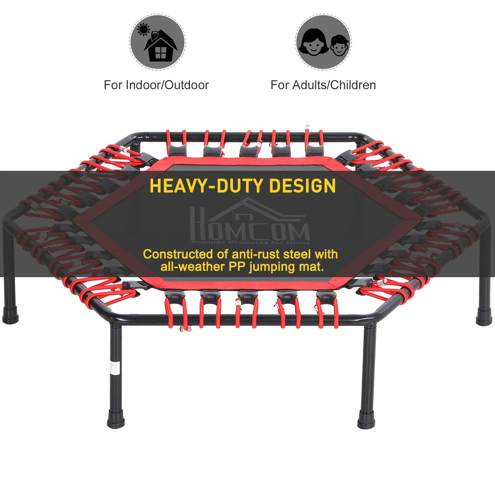 Mini Hexagon Steel Frame Trampoline with Anti-slip Rubber Pads Red - Image 5