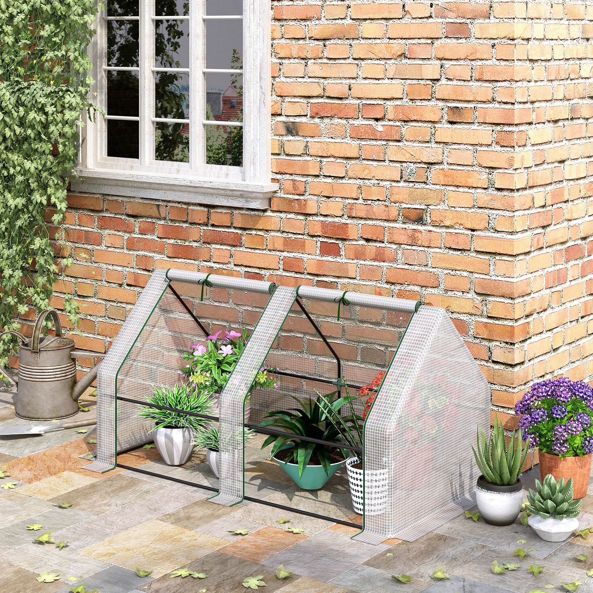 Mini Small Greenhouse with Steel Frame & PE Cover & Zippered Window Poly tunnel Steeple for Plants Vegetables - Image 2