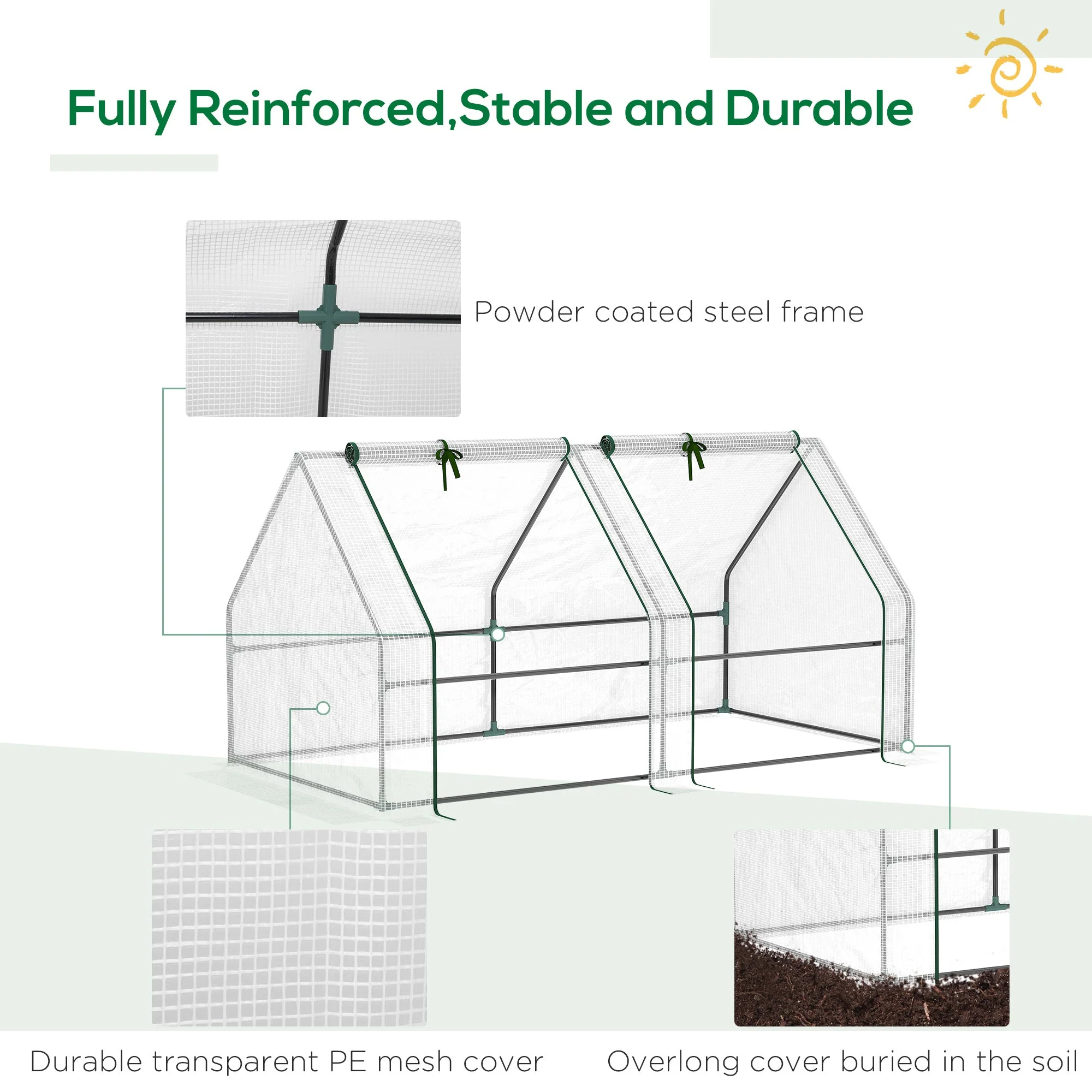 Mini Small Greenhouse with Steel Frame & PE Cover & Zippered Window Poly tunnel Steeple for Plants Vegetables - Image 5