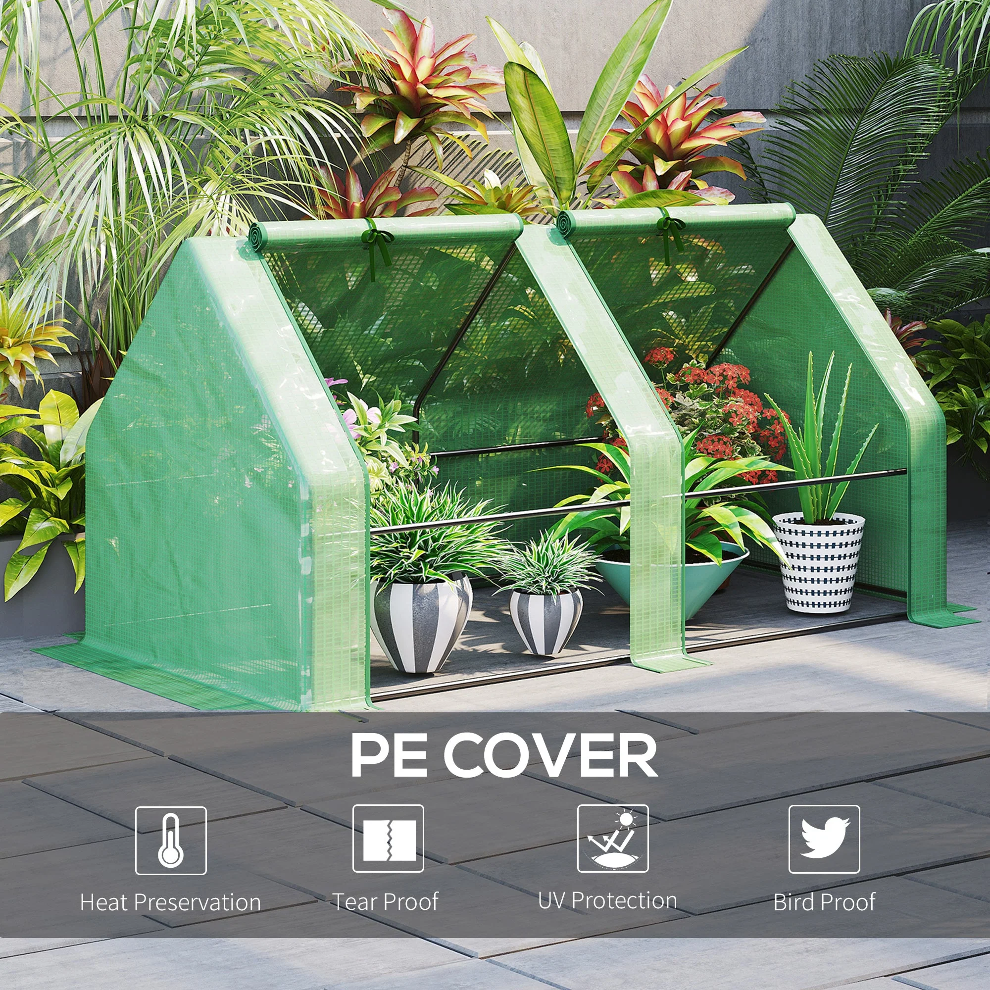 Mini Small Greenhouse with Steel Frame & PE Cover & Zippered Window Poly tunnel Steeple for Plants Vegetables - Image 4