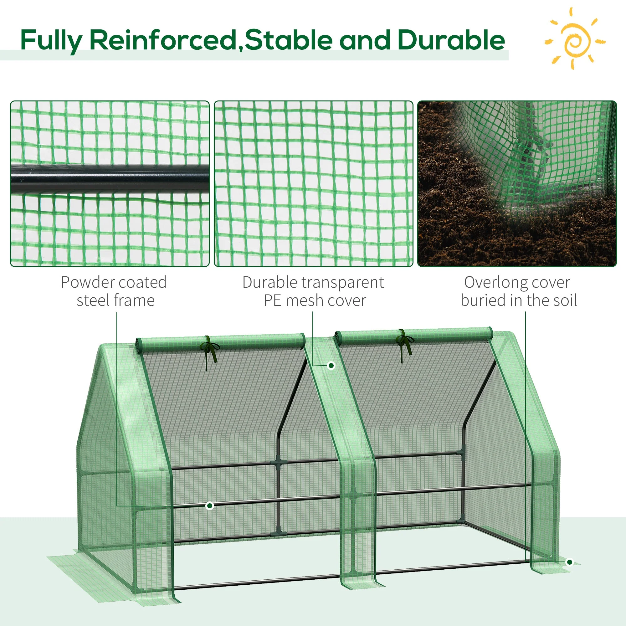 Mini Small Greenhouse with Steel Frame & PE Cover & Zippered Window Poly tunnel Steeple for Plants Vegetables - Image 5