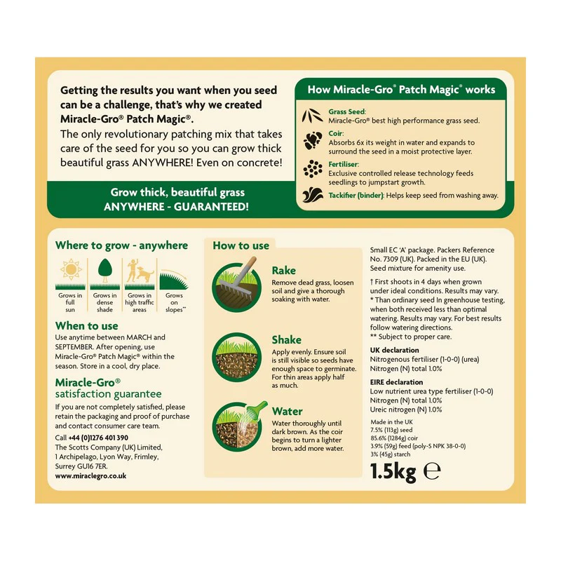 Miracle Gro 1.5kg Patch Magic Lawn Feed & Seed - Image 4
