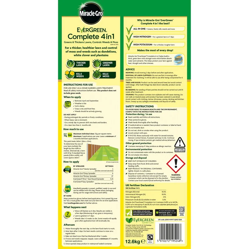 Miracle Gro 12.6kg 4-in-1 Lawn Feed Complete - 360 Square Metres Coverage - Image 2