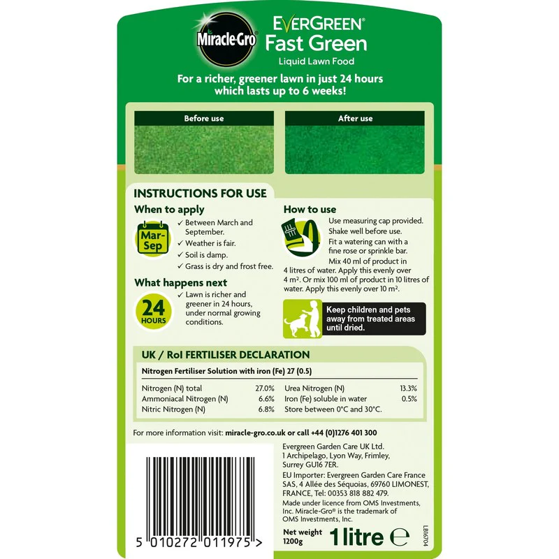 Miracle Gro 1L Fast Green Lawn Food - 100 Square Metres Coverage - Image 4