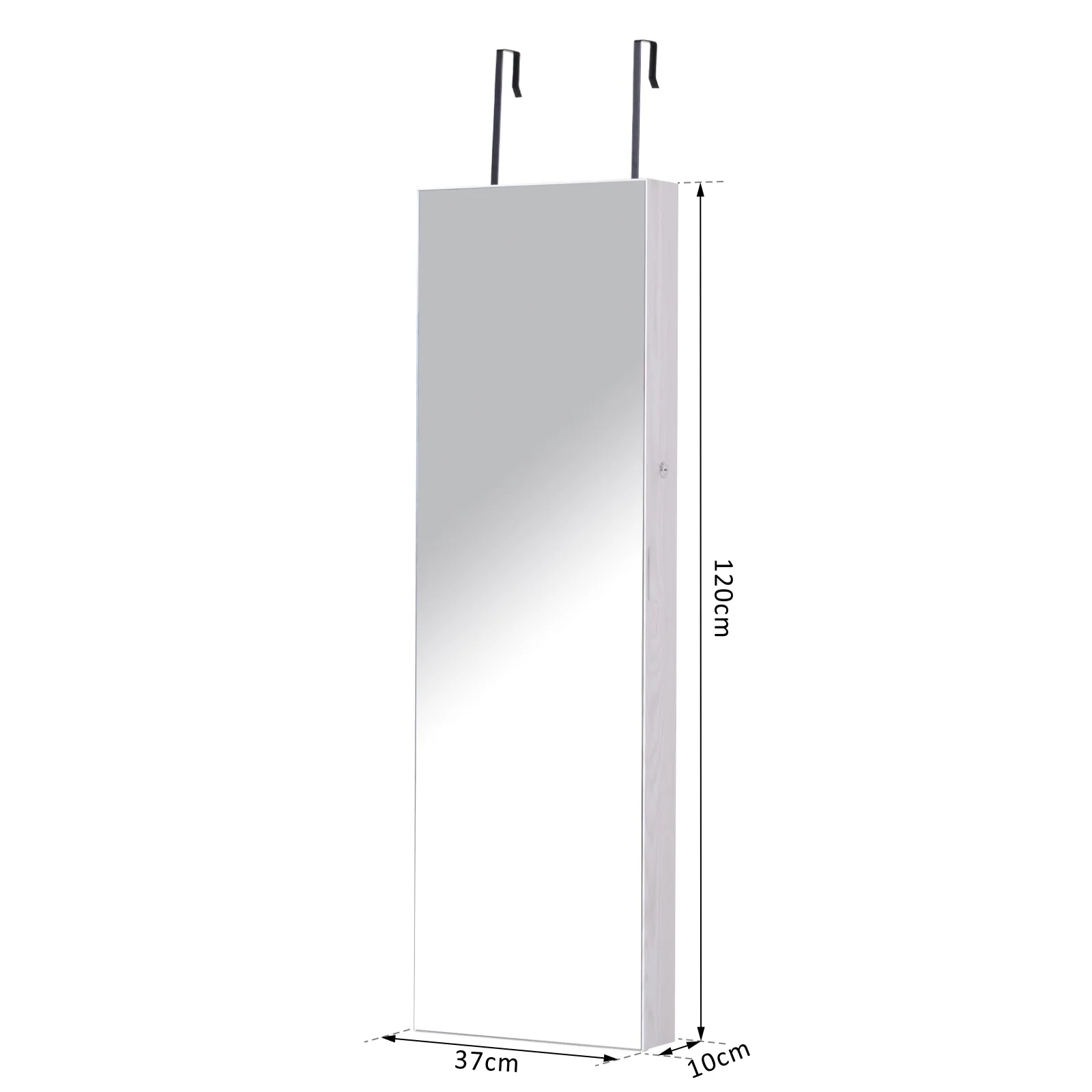 Mirrored Jewellery Storage Cabinet Door Mounted/Wall mounted Organiser Hanging Lockable w/ 6 Inner LED Lights White - Image 3