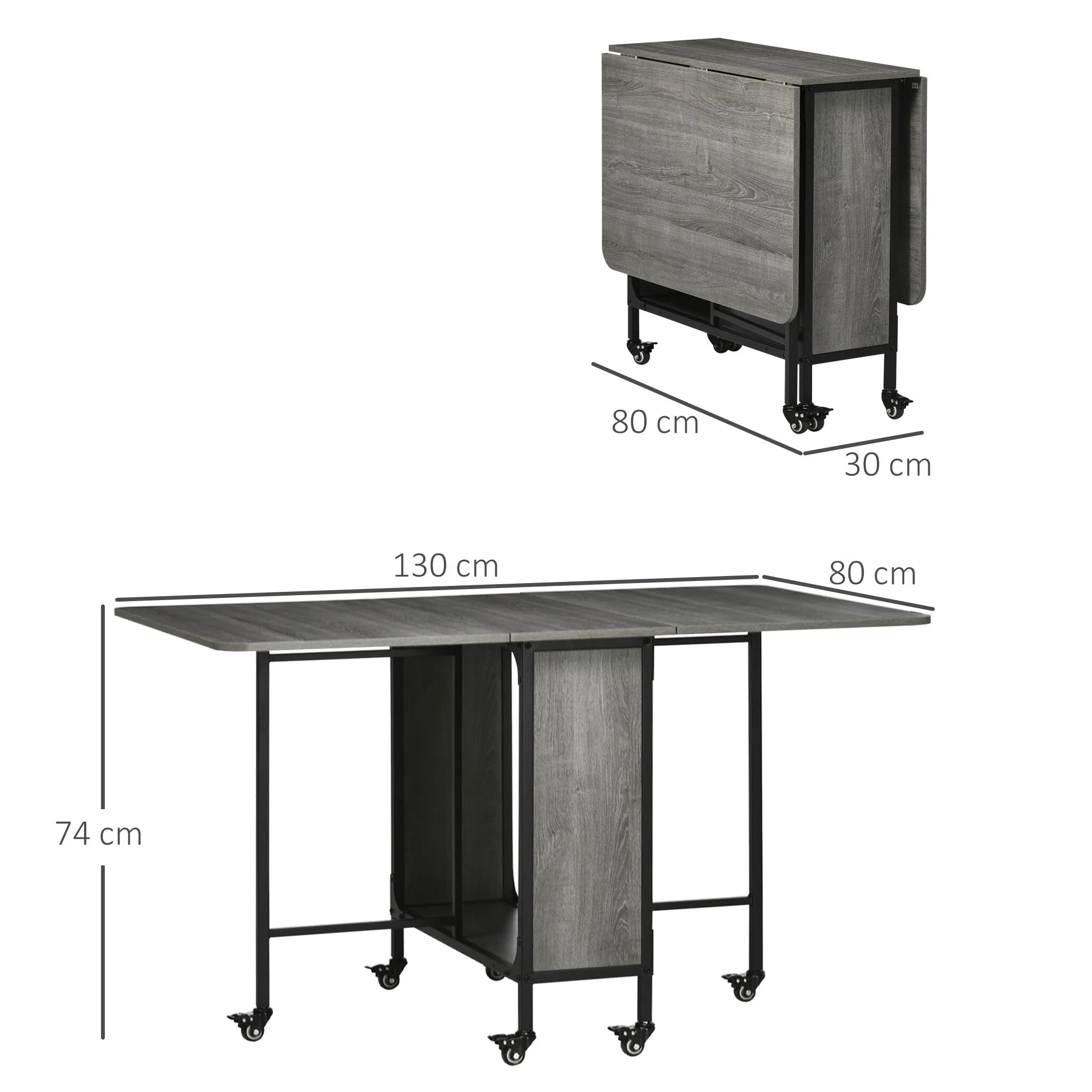 Mobile Drop Leaf Table Folding Kitchen Table Extendable Dining Table For Small Spaces With 6 Wheels & Storage Shelf - Image 3