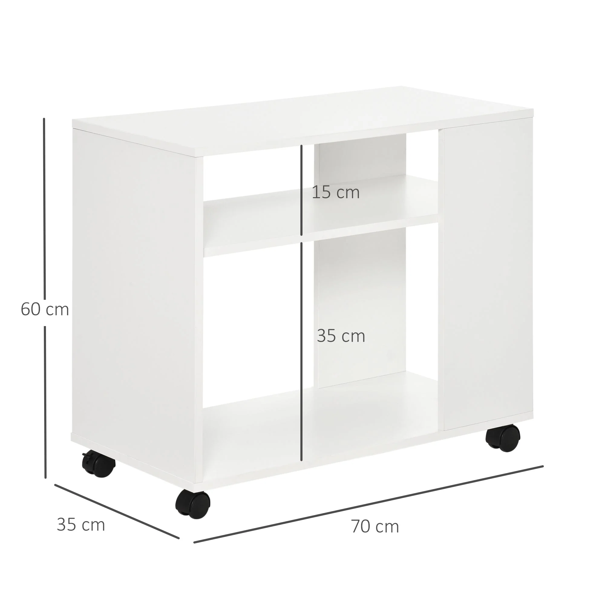 Mobile Sofa Bed Beside Side Table Nightstand End Table with 2 Storage Shelves Casters Brake Wheels for Compact Home Cart - Image 3