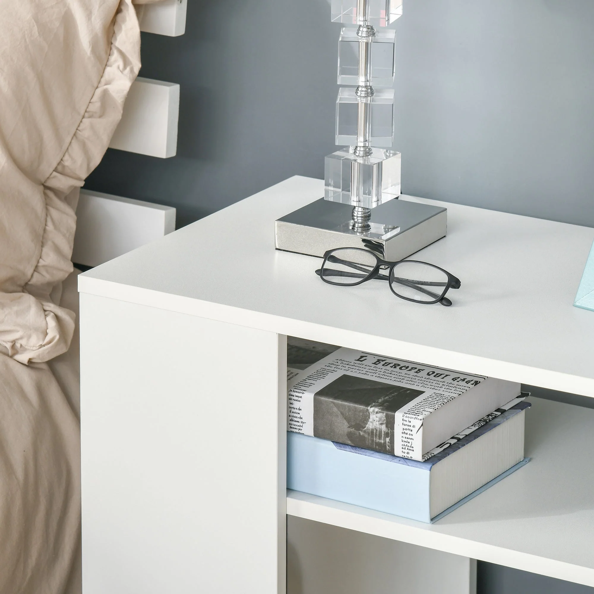Mobile Sofa Bed Beside Side Table Nightstand End Table with 2 Storage Shelves Casters Brake Wheels for Compact Home Cart - Image 7