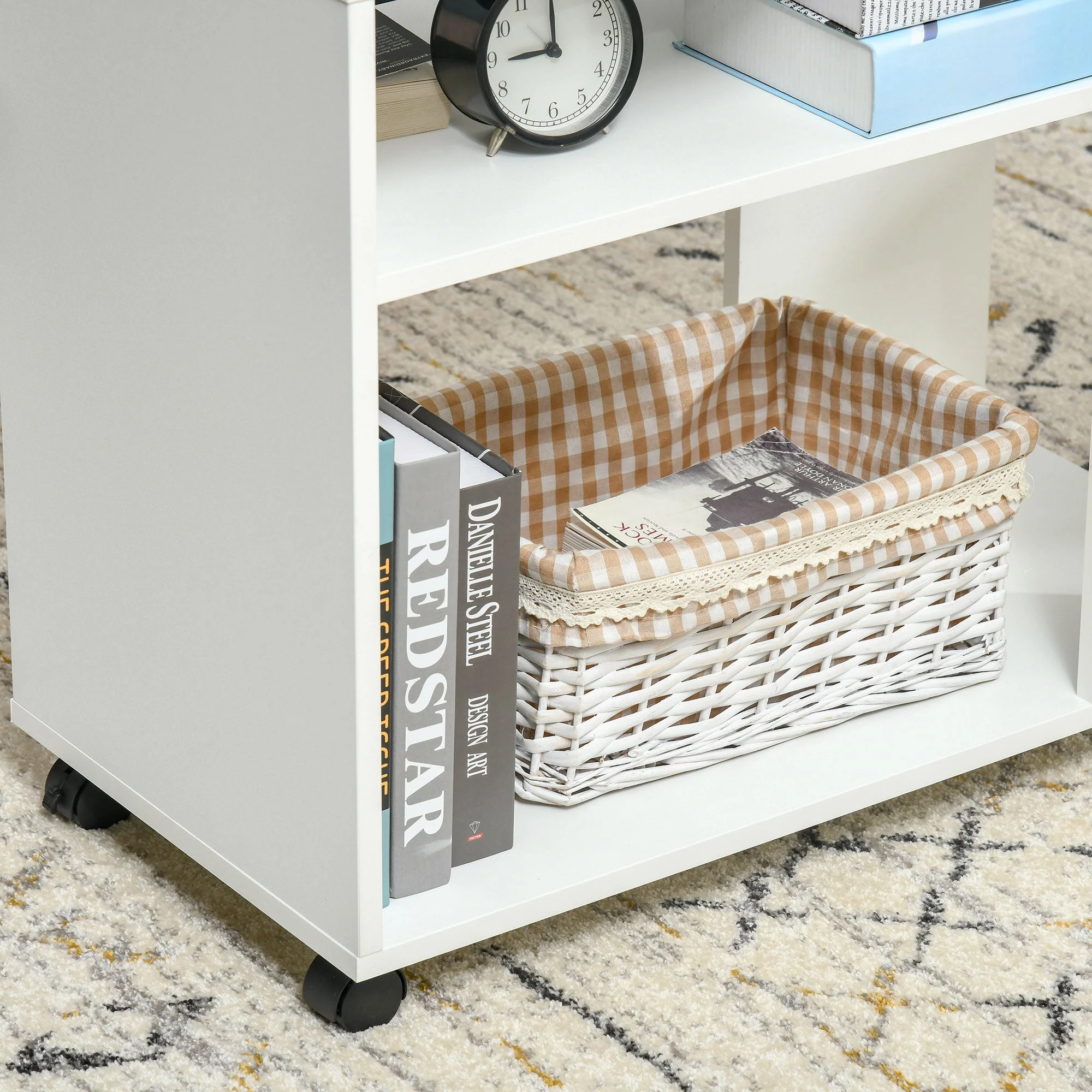 Mobile Sofa Bed Beside Side Table Nightstand End Table with 2 Storage Shelves Casters Brake Wheels for Compact Home Cart - Image 9