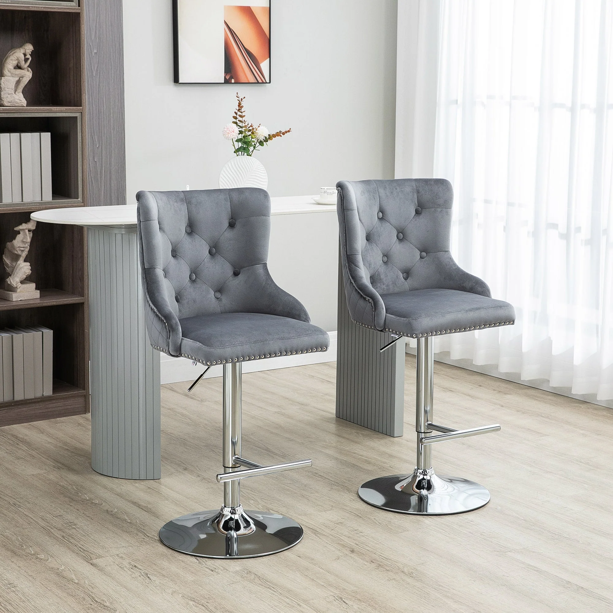 Modern Adjustable Bar Stools Set of 2 - Image 2