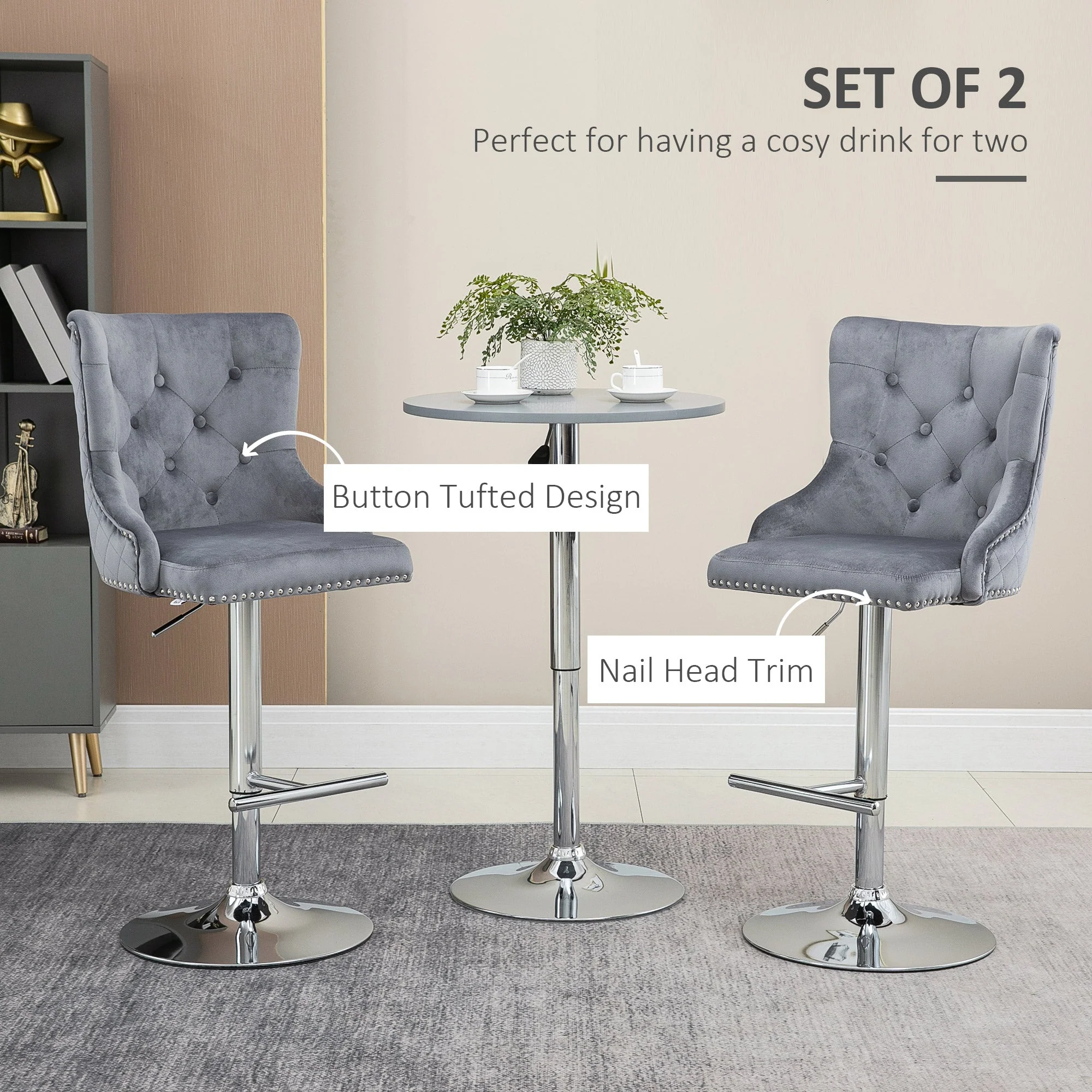 Modern Adjustable Bar Stools Set of 2 - Image 4
