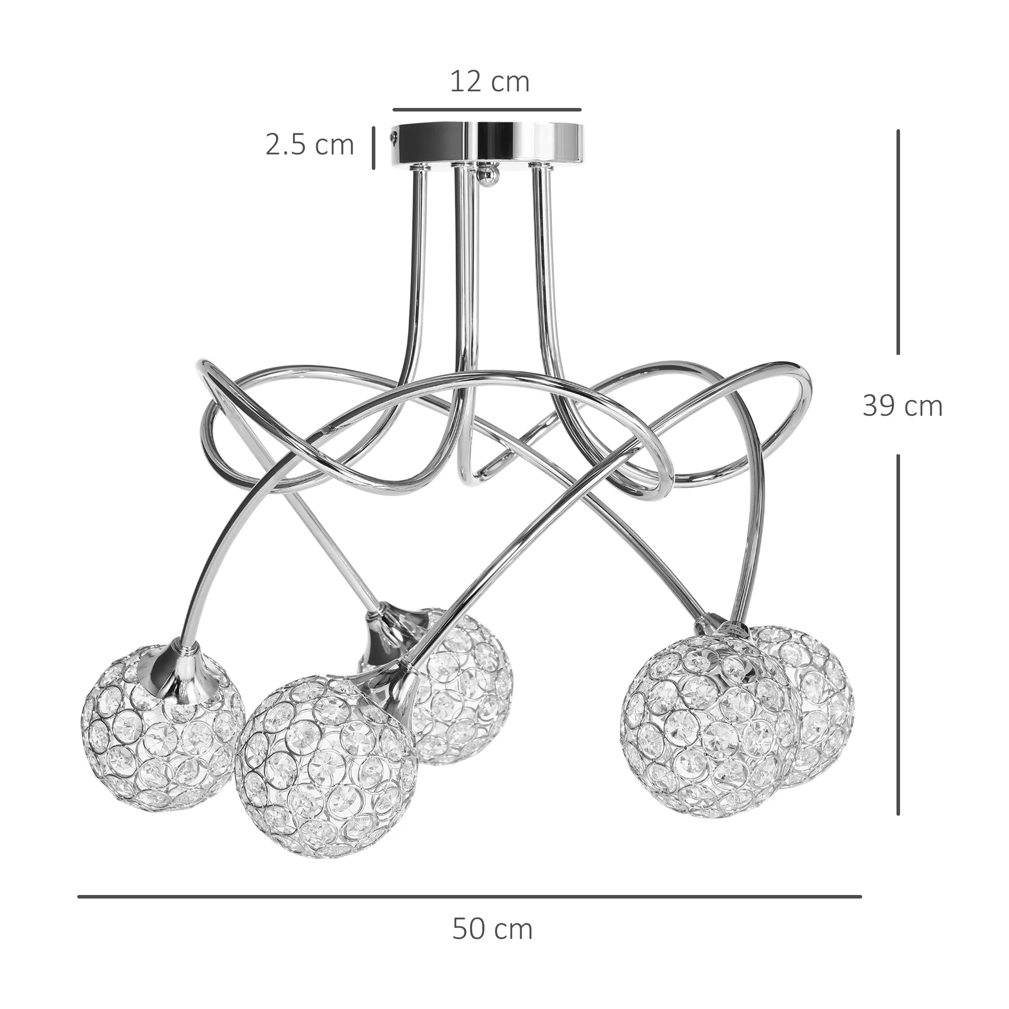Modern Crystal Ball Chandelier Ceiling Light Pendant Light with 5 Lampshades 5 G9 Bulbs Required Silver - Image 3