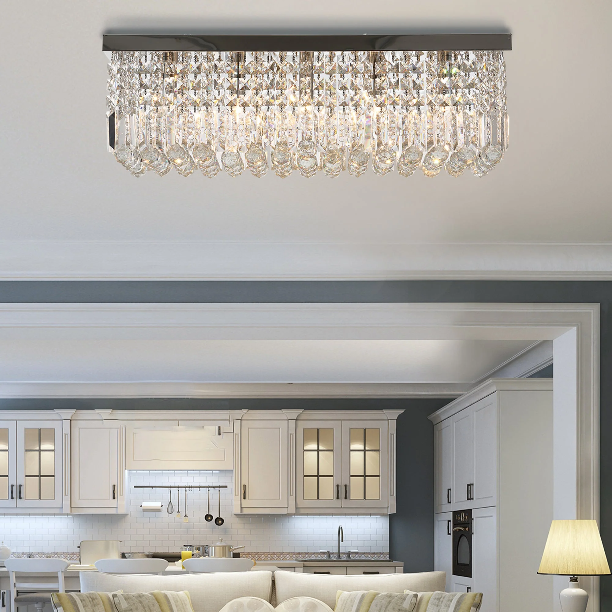 Modern Crystal Ceiling Light Square Chandelier for Home Office Hotel Silver - Image 2