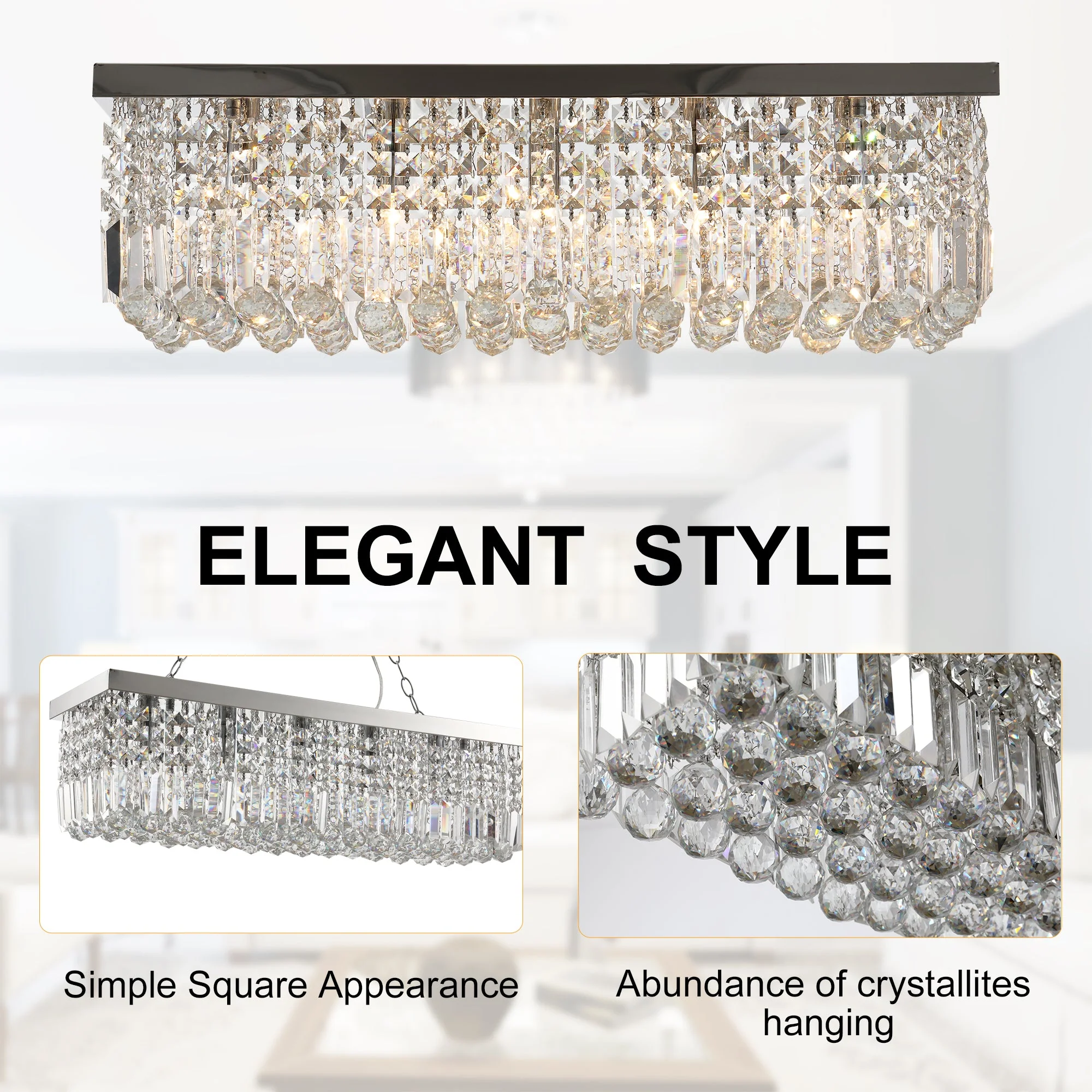 Modern Crystal Ceiling Light Square Chandelier for Home Office Hotel Silver - Image 5