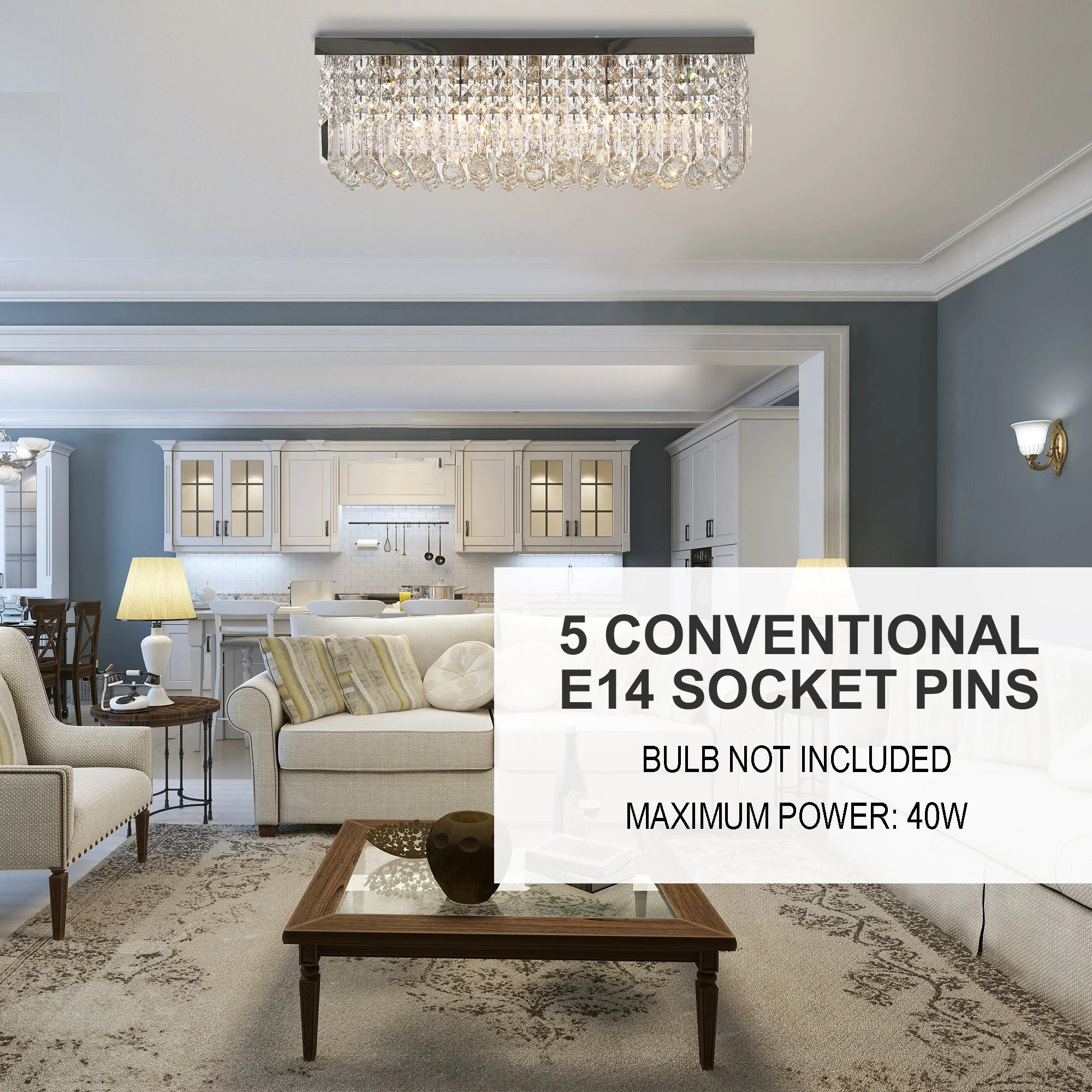 Modern Crystal Ceiling Light Square Chandelier for Home Office Hotel Silver - Image 6